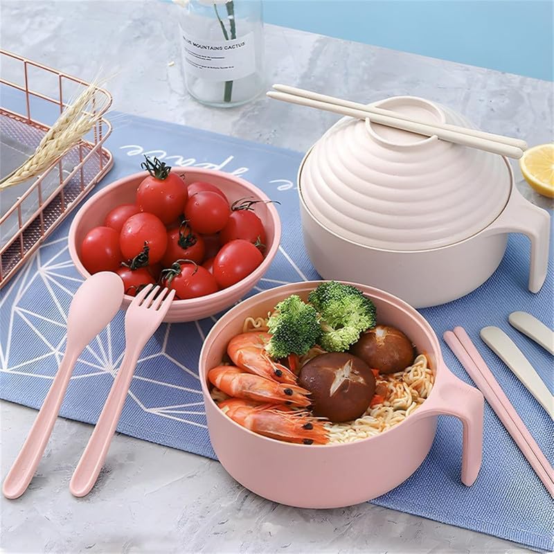 Microwave Safe Ramen Noodle Bowl with Lid & Chopsticks - Portable Instant Noodle Cooker for Dorm, Home & Office - BPA-Free Blue Soup Bowl for Quick Meals, Camping & Travel