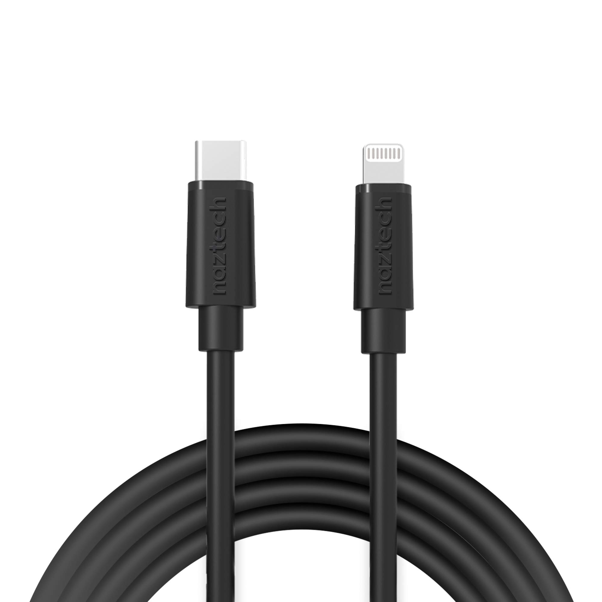 Naztech MFi Certified Lightning Cable - 12ft Fast Charging USB-C to Lightning Cable for iPhone 14/13/12/11/X/8, iPad - Durable & Rounded Design - Super Fast Charging Cord - Black - Perfect for Home, Office, Car & Travel Use