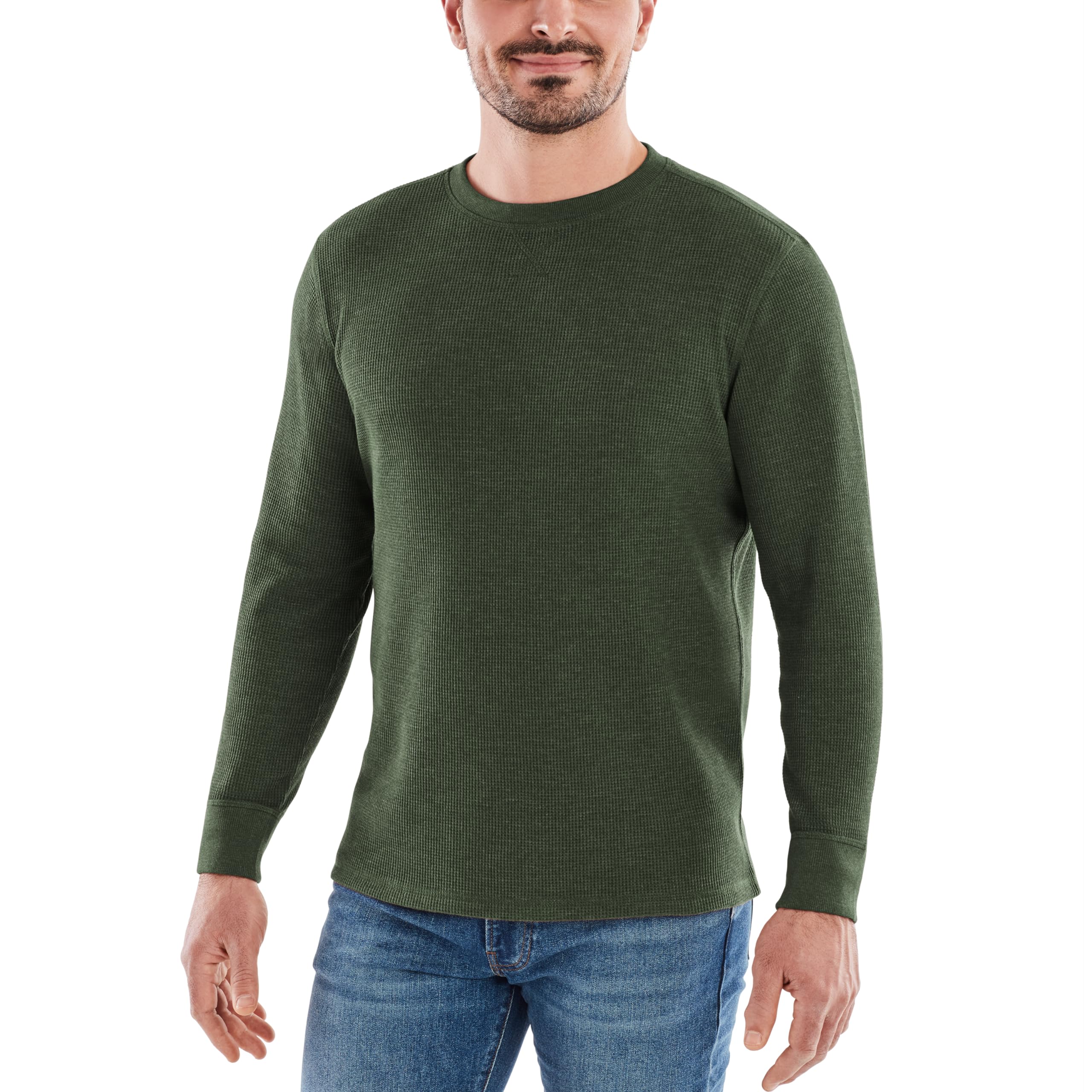 Men's Long-Sleeve Thermal Waffle Knit Shirt - Warm Crew Neck Base Layer for Hiking, Camping & Outdoor Activities | American Outdoorsman