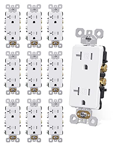 20 Amp UL Listed AIDA Commercial Duplex Tamper-Resistant Outlet - Self-Grounding Wall Receptacle, Side & Back Wired (10 Pack, White) - Ideal for Offices, Hotels, and Commercial Buildings