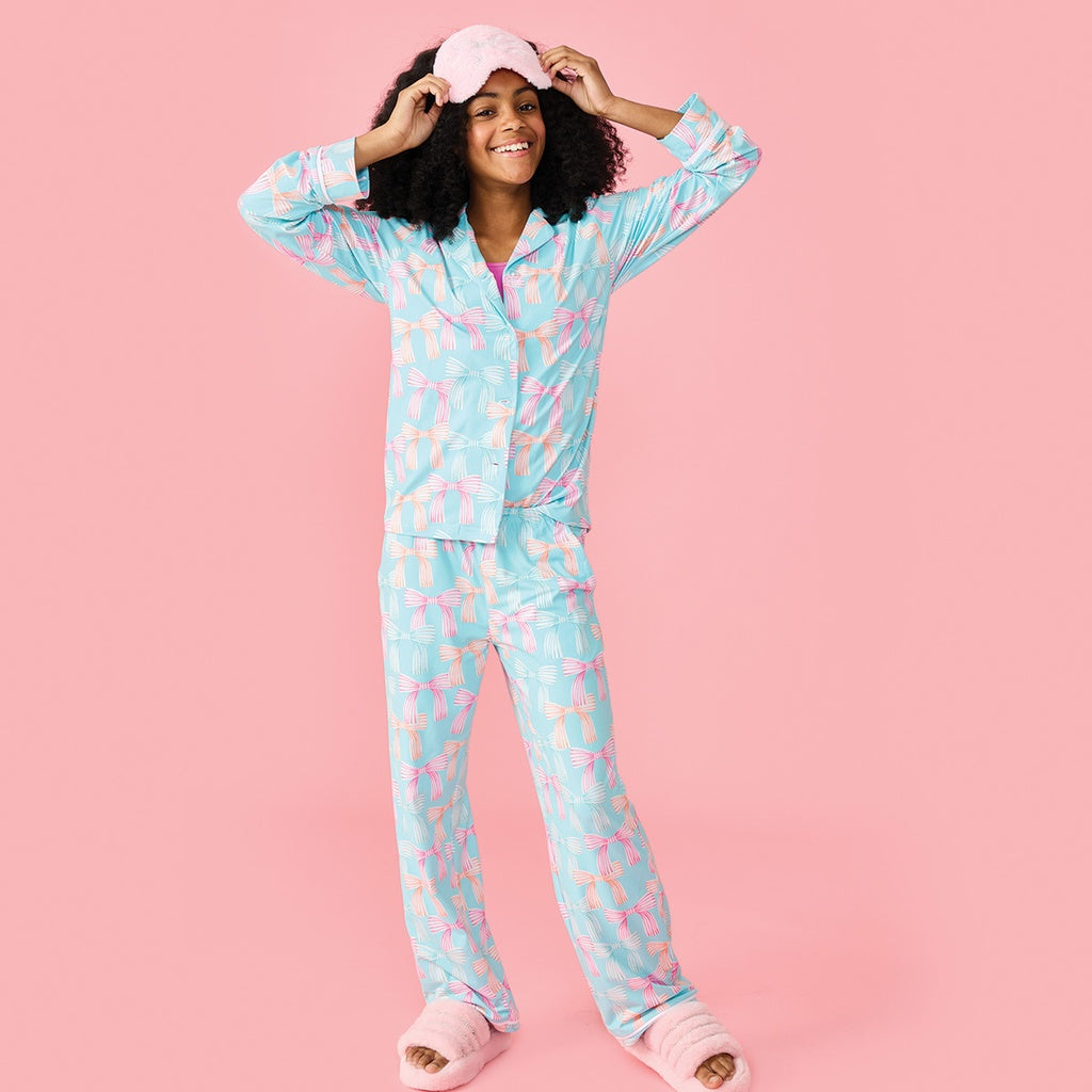 iScream Beautiful Bows Lounge Set - Soft Pajama Set for Women, Size 6-8 (Small) - Cozy Loungewear for Relaxing at Home, Sleepovers & Self-Care Days