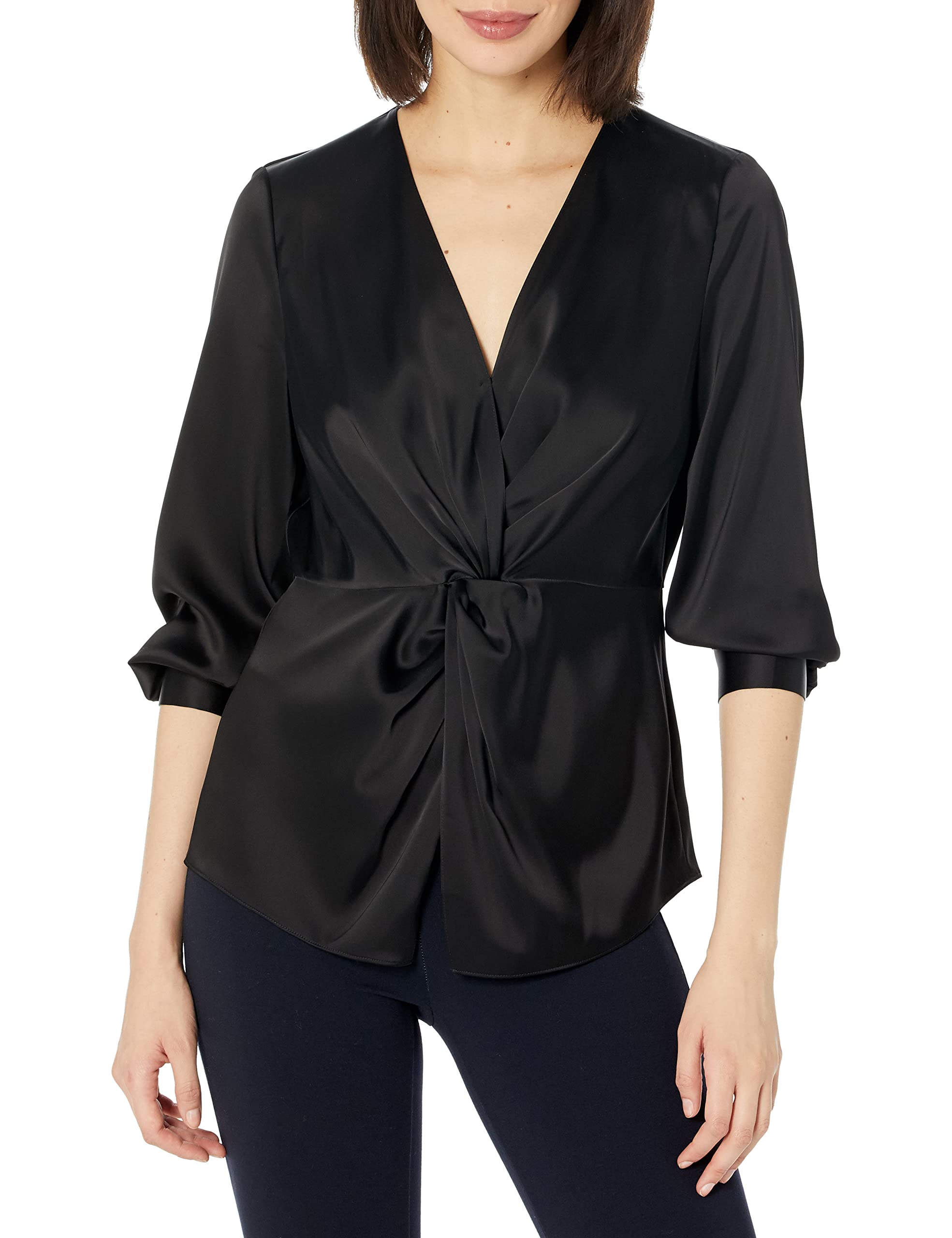 Theory Women's Long-Sleeve Twist Blouse - Elegant Office & Evening Wear Stretch Silk Shirt for Professional Women (Perfect for Business Meetings, Date Nights & Formal Events)