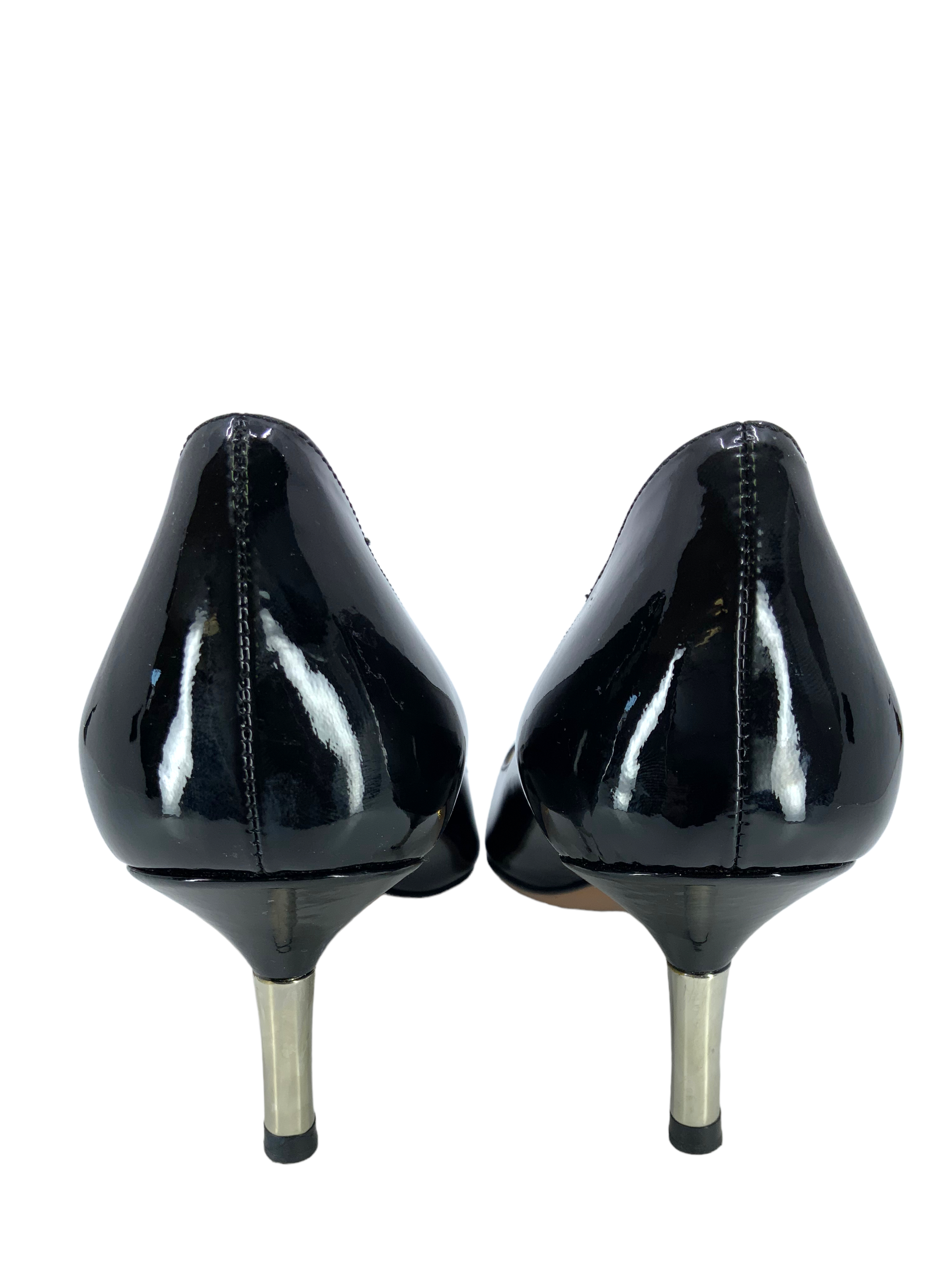 PRADA Women's Patent Leather Pointed Toe Pumps with Metal Heel - Size 7.5 | Luxury High Heels for Office, Party & Formal Events
