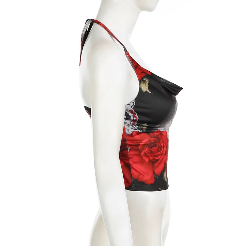 Tie Dye Backless Halter Top for Women - Sexy Crop Top with Floral Print, Streetwear & Harajuku Style | Perfect for Parties, Clubs, and Summer Outfits