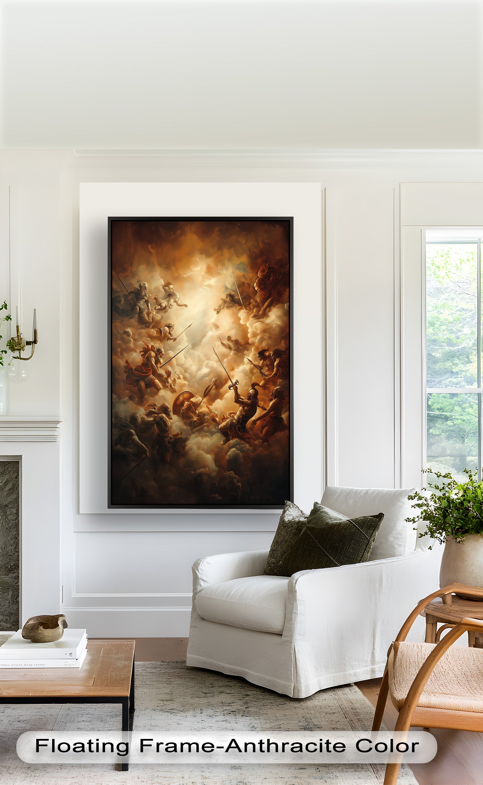 Clash of the Immortals - Epic Gods at War Mythology Oil Painting Wall Art | Greek Roman Deity Battle Scene | Perfect for Home Decor, Office & Gaming Room