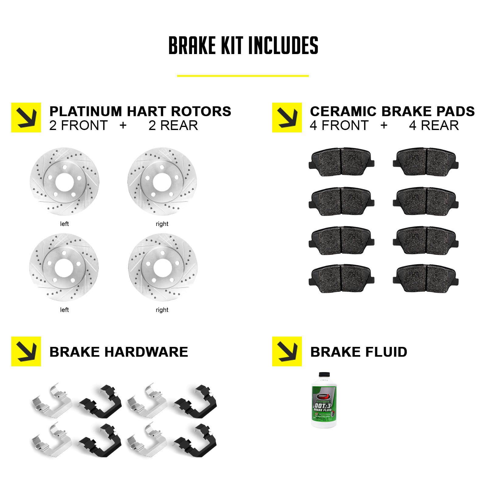 High Performance Hart Ceramic Brake Pads and Rotors Kit - Front & Rear Brake Set for 2004-2012 Mitsubishi Galant - Durable Braking for City Commuting, Highway Safety & Daily Driving