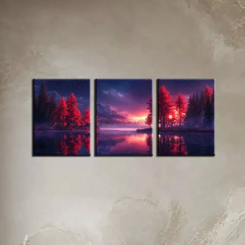 3-Piece Calm Lake Trees with Mountain View Wall Art Set - Framed Canvas Paintings 40x60cm - High Quality Australian Made Prints - Ready to Hang for Living Room, Bedroom & Office Decor