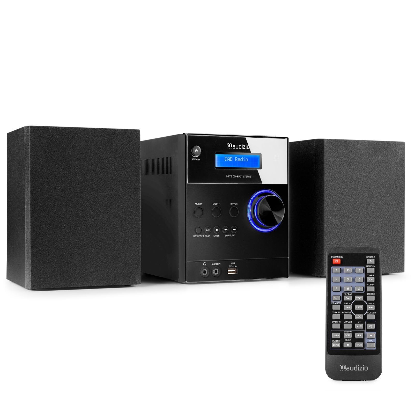 Audizio Metz HiFi Stereo System with DAB+ Digital Radio | Bluetooth 5.0 Wireless Streaming | CD Player & USB MP3 Playback | LCD Display & Remote Control | Bookshelf Speakers (Black) - Perfect for Home Audio & Entertainment Systems
