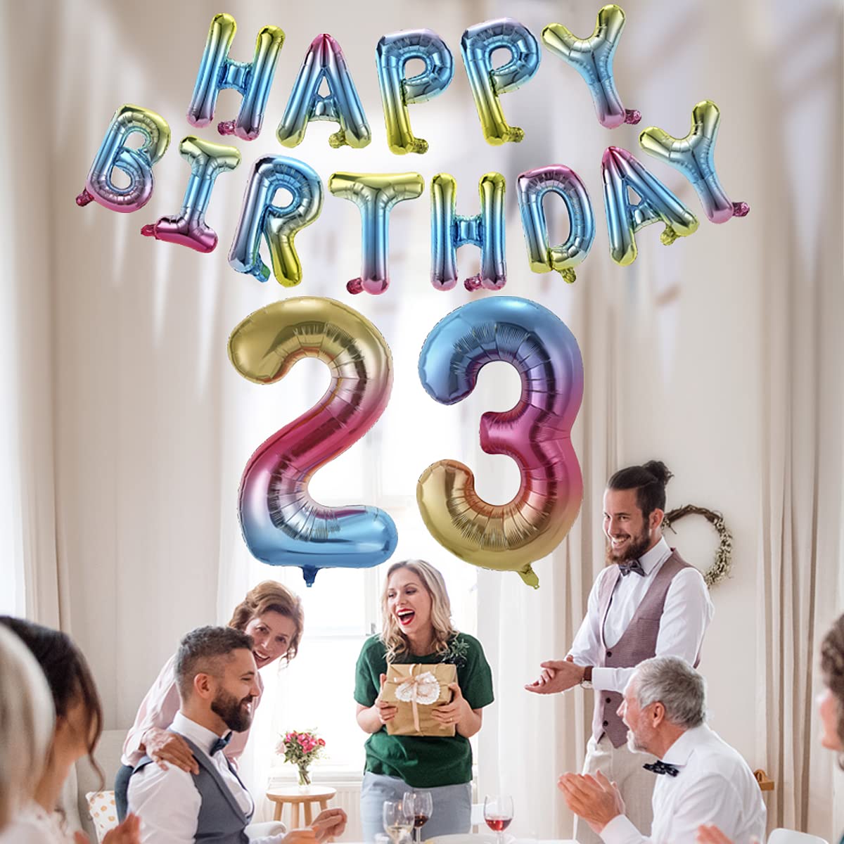 40 Inch Happy Birthday Number 23 Banner Balloons - Rainbow Gradient Foil Balloon Letters for Men & Women - 23rd Birthday Party Decorations - Perfect for Birthday Parties, Anniversaries & Celebrations