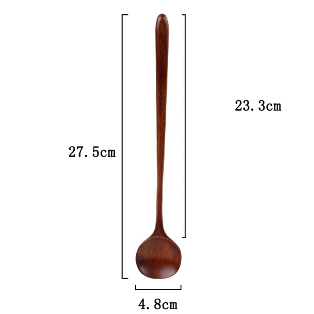 5-Piece Korean Style Natural Wooden Stirring Spoons Set - Long Handle Wood Soup Ladle for Cooking, Serving - Ideal for Home Kitchen, Restaurant & Cafes