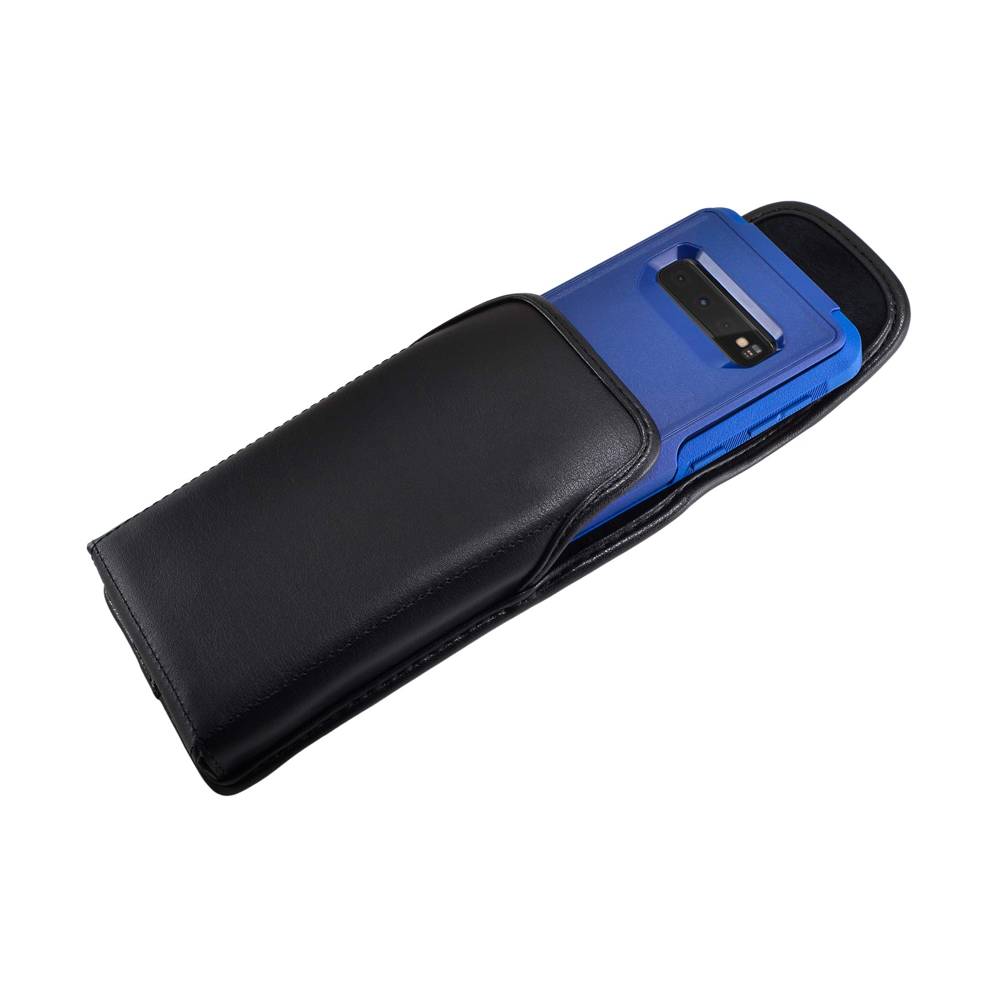Premium Leather Phone Holster for Samsung Galaxy S25/S24/S23/S22/S21/S20 - Black Belt Clip Phone Holder for Shockproof & Symmetry Cases - Durable Metal Clip Cell Phone Pouch for Commuting, Hiking & Outdoor Activities