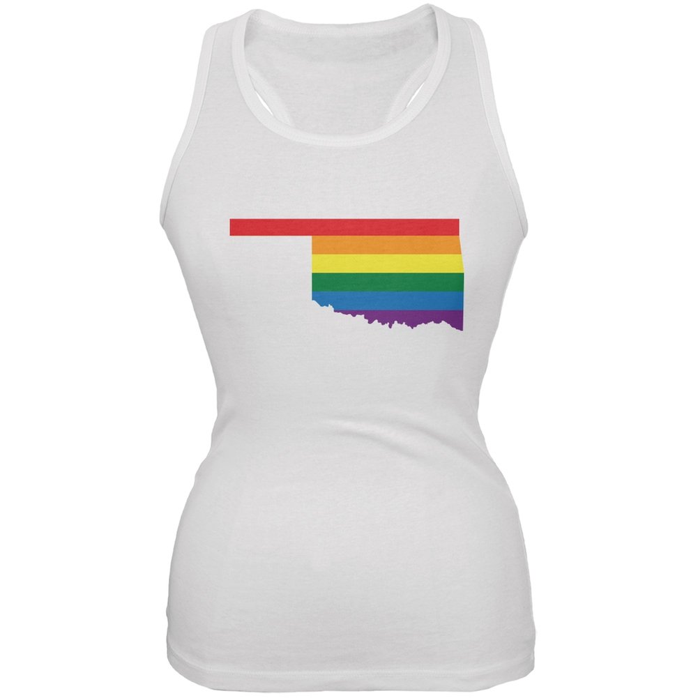Oklahoma LGBT Lesbian Pride Rainbow White Juniors Soft Tank Top - Medium | Comfortable Cotton Blend for Pride Events, Festivals & Everyday Wear