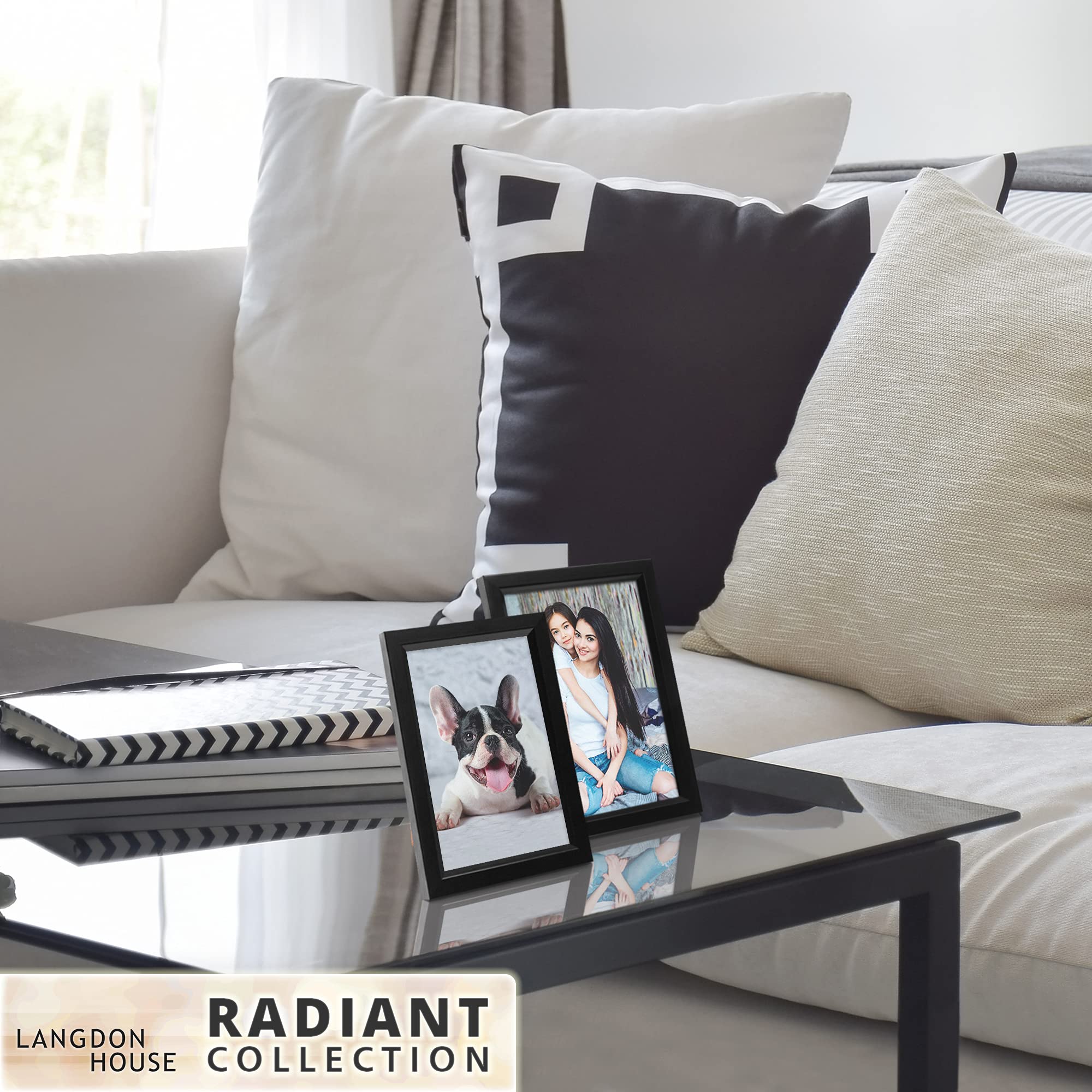 Langdon House 5x7 Picture Frames Set of 3 - Black Modern Photo Frames with Beveled Edge, Tabletop Easel & Wall Hanging Hooks - Perfect for Displaying Family Photos, Wedding Pictures, and Home Decor