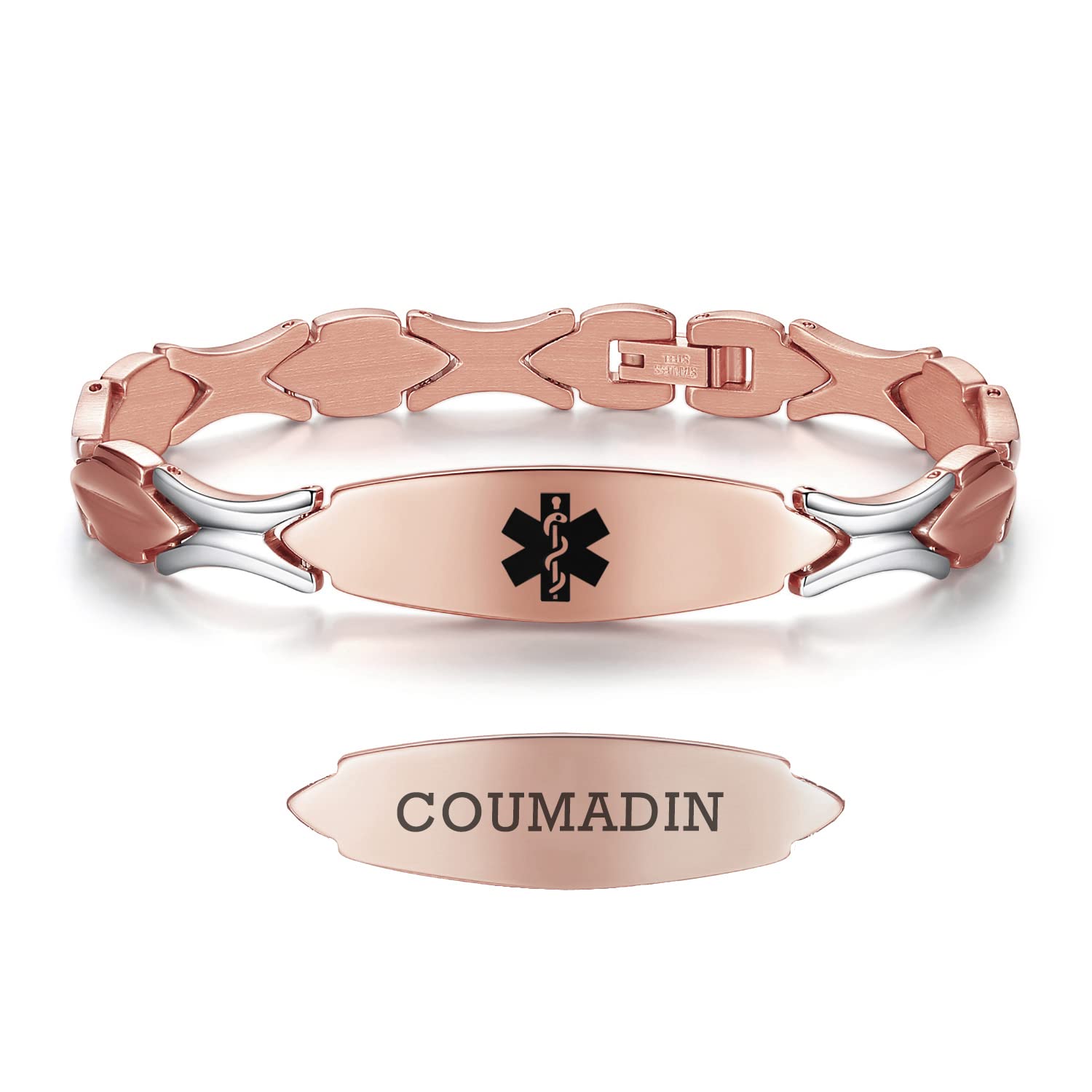 LinnaLove 7.5 Inch Stainless Steel Medical Alert Bracelet for Women - Personalized Engraved Fashion Jewelry - Perfect for Emergency ID & Everyday Wear
