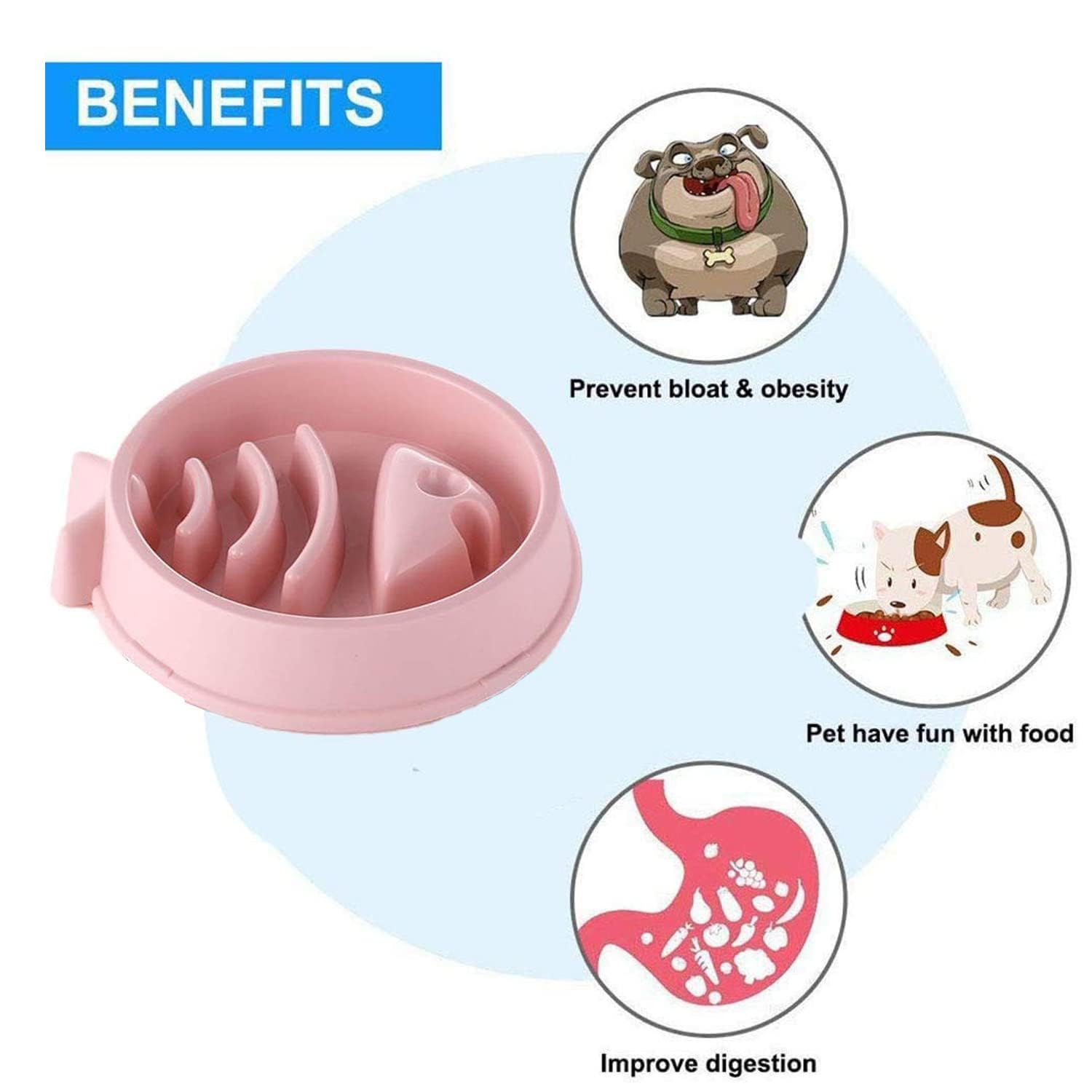 PAWISE Slow Feeder Dog Bowl - Non-Slip Interactive Puzzle Food Bowl for Small & Medium Dogs - Fish Design Prevents Choking & Overeating - Includes Spoon - Blue | Perfect for Fast Eaters, Mealtime Enrichment & Portion Control Training