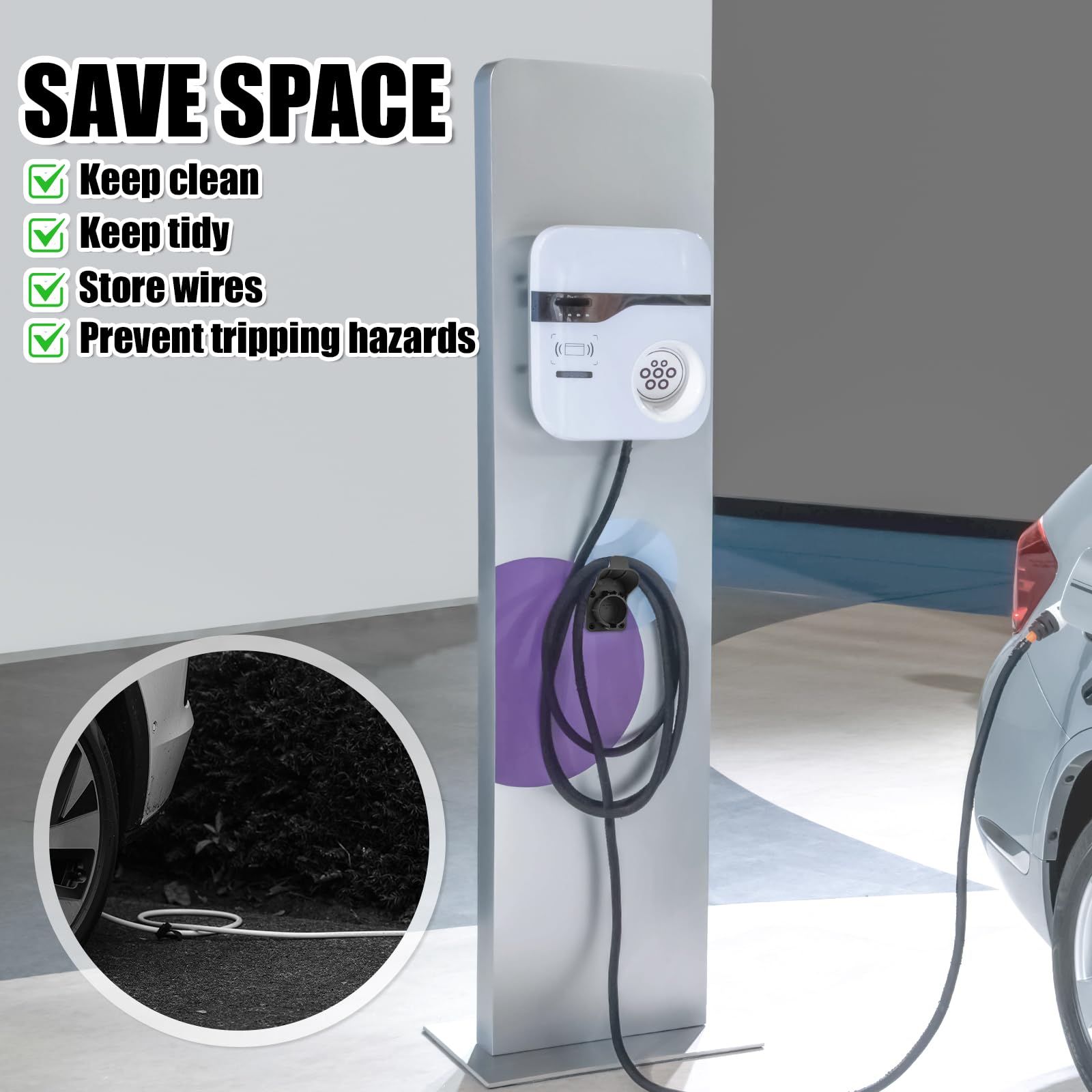 Outdoor EV Charger Holder Wall Mount - Waterproof J1772 Charging Cable Organizer & Enclosure for Tesla, Nissan Leaf, Chevy Volt - Perfect for Garage, Driveway & RV Charging Stations