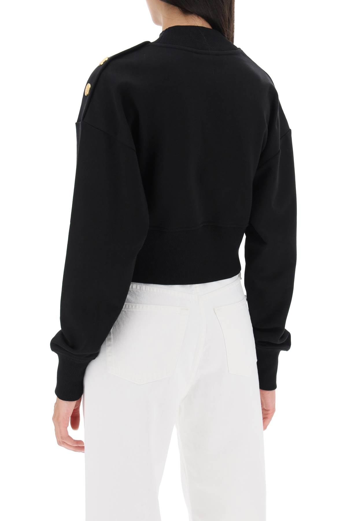 Balmain Logo Print Cropped Sweatshirt with Buttons - Stylish Casual Wear for Women, Perfect for Streetwear & Everyday Outfits