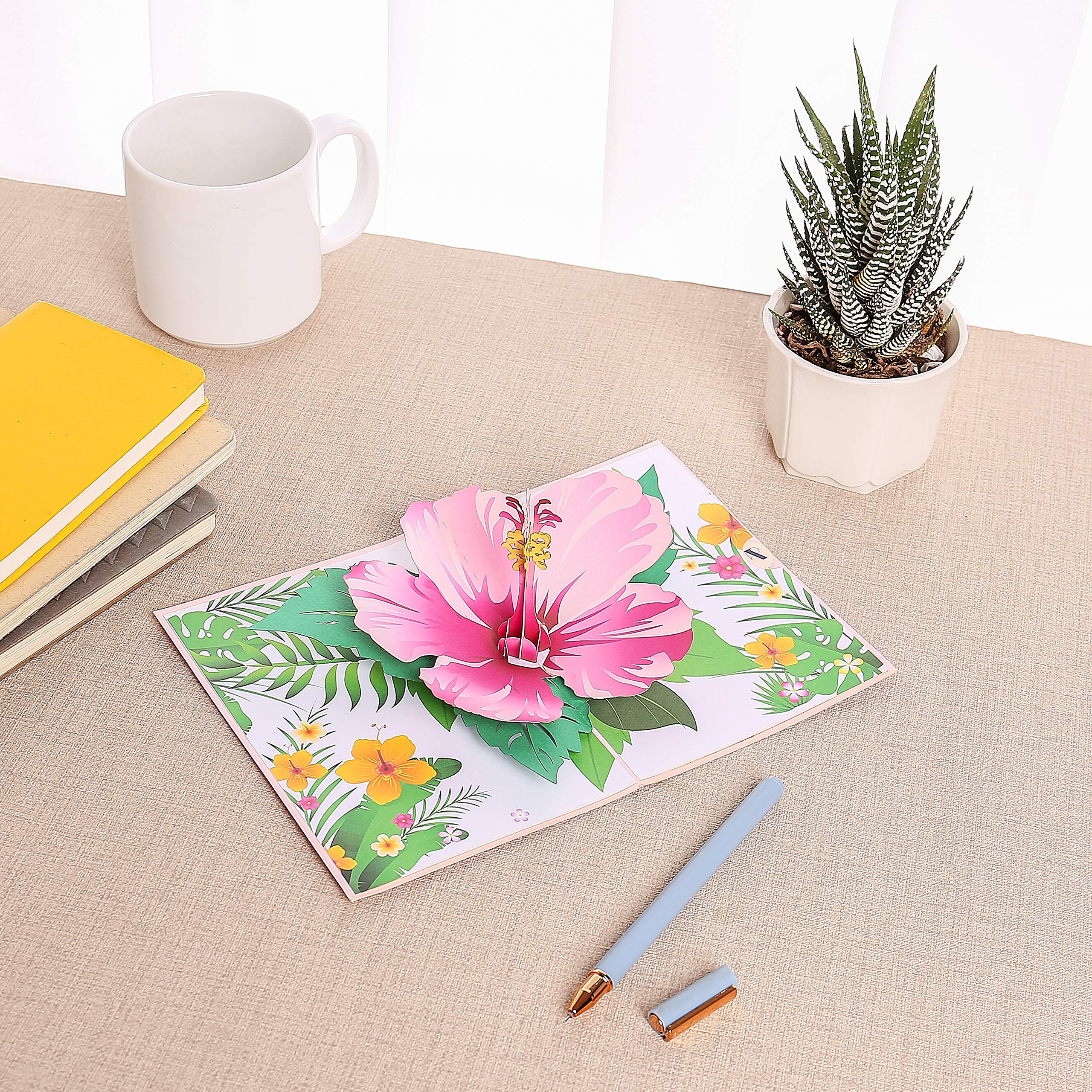 4x7 Hibiscus Pop Up Greeting Card - Handmade Blank Flower Card for Birthdays, Mother's Day, Hawaii Gifts for Women | Perfect for Any Occasion, Wedding Invitations & Thank You Cards