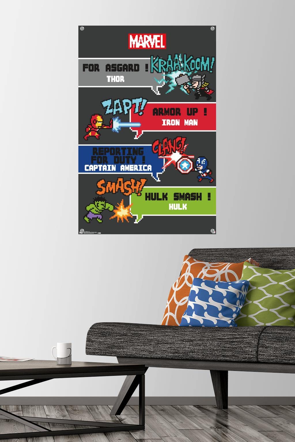 Marvel Avengers 8-Bit Wall Poster with Push Pins - Retro Gaming Decor for Bedroom, Office & Man Cave - Perfect Gift for Superhero Fans