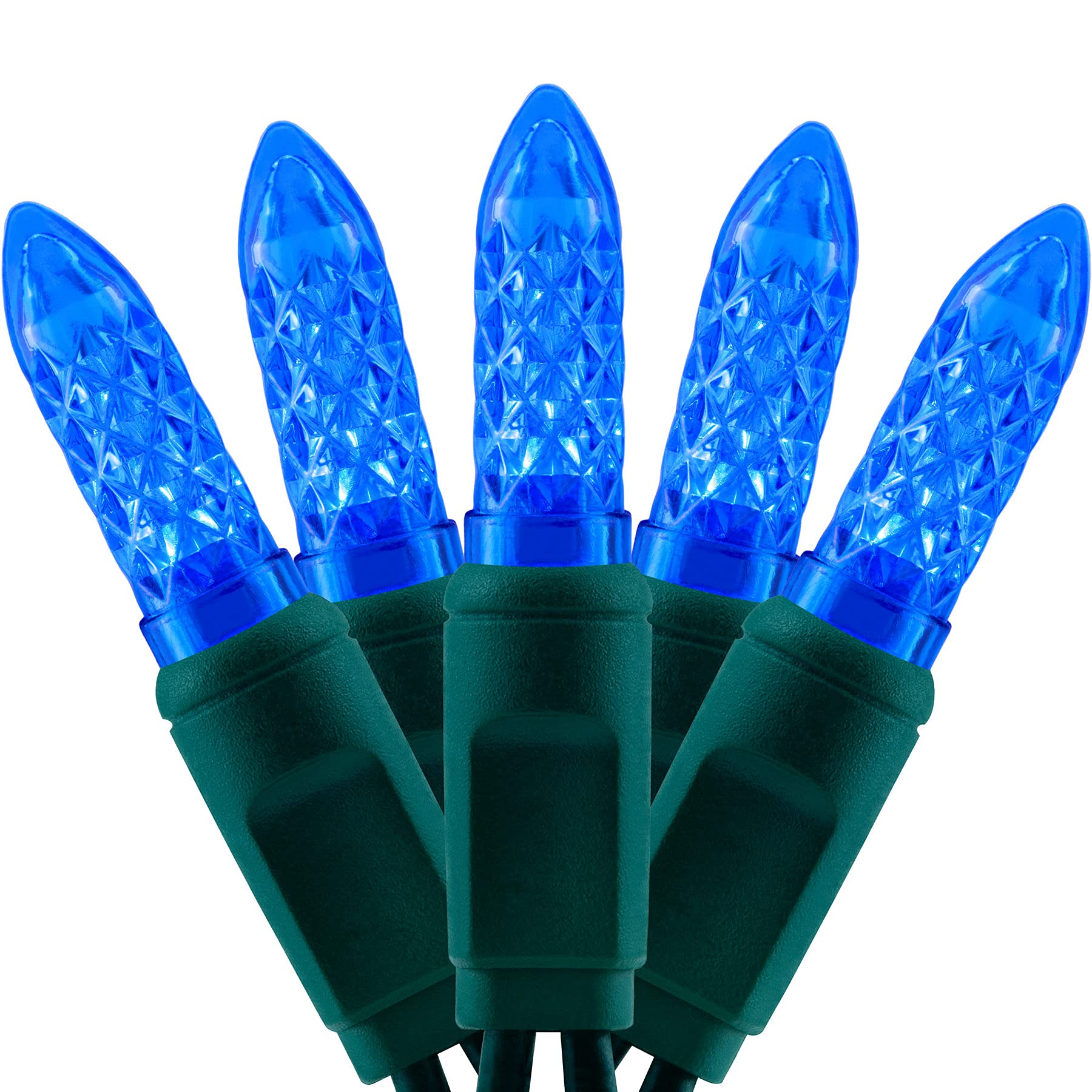YULETIME Blue Faceted LED Christmas Lights - Waterproof UL Certified String Lights for Indoor & Outdoor Holiday Decorations