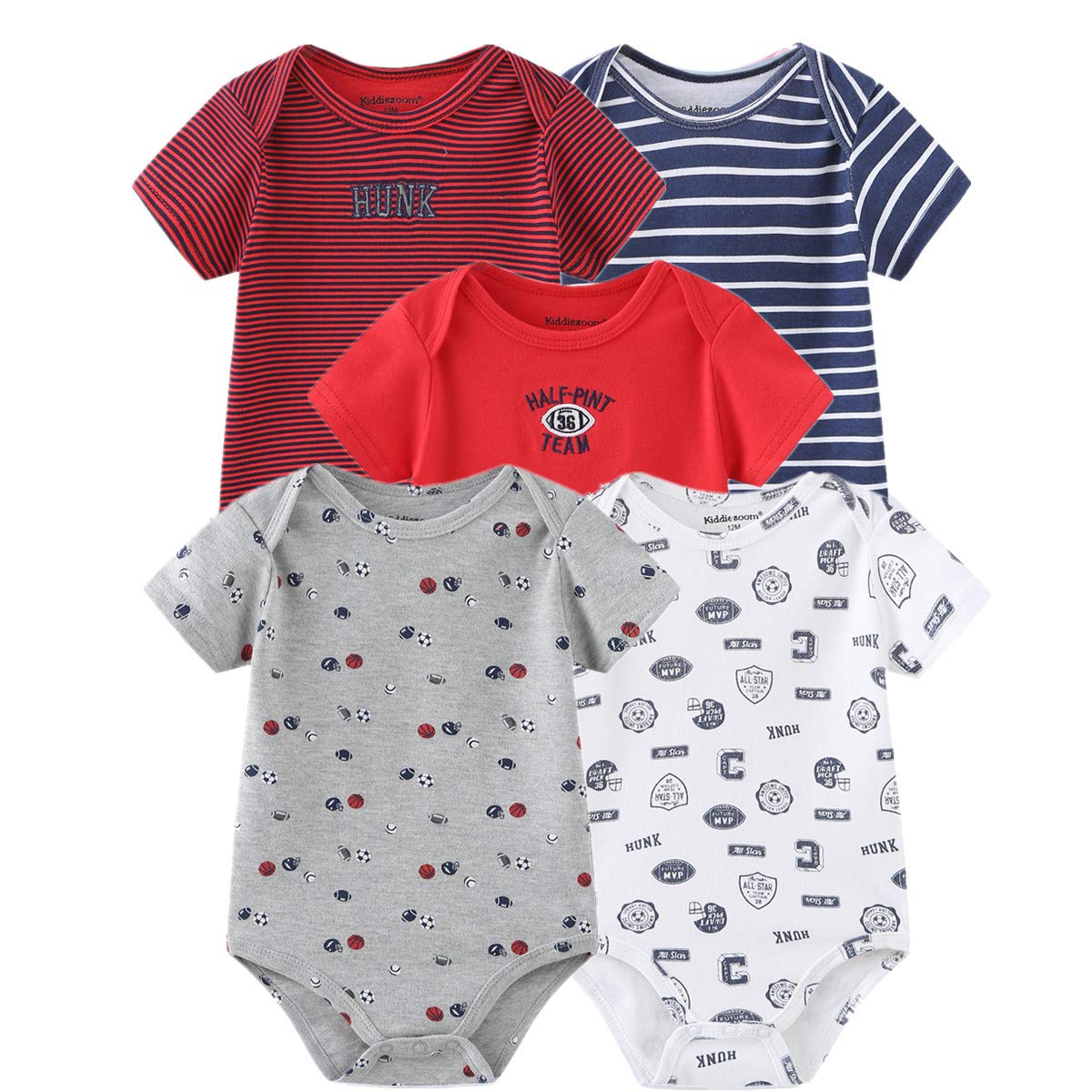 Kiddiezoom Newborn Baby Unisex Cotton Bodysuits 5-Pack - Soft Organic Cotton Onesies for Boys & Girls - Perfect Baby Shower Gift & Everyday Wear
