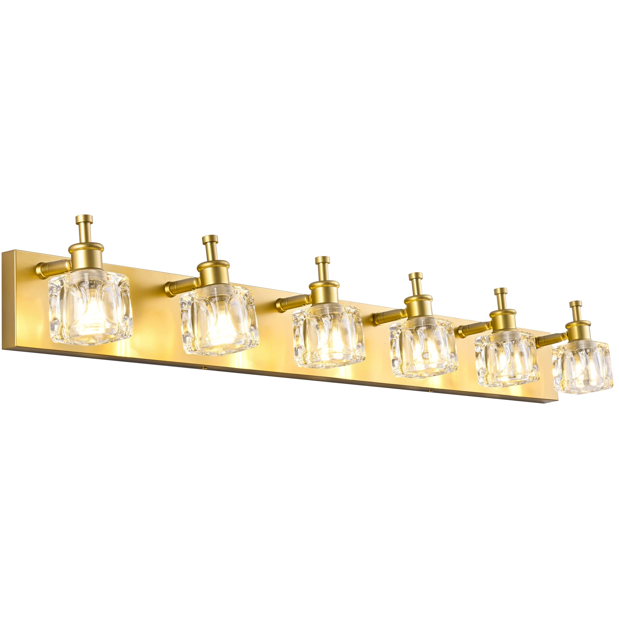 PRESDE 6-Light Modern Gold Crystal Bathroom Vanity Lighting Fixture - Elegant Mirror Lights for Bathroom Makeup & Decor (Bulbs Not Included) - Perfect for Master Bath, Powder Room & Spa-Style Vanity Areas