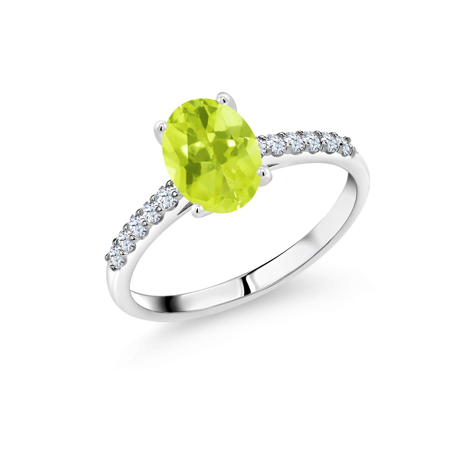 1.28 Ct Oval Yellow Lemon Quartz & White Created Sapphire 10K White Gold Ring for Women - Elegant Gemstone Jewelry for Engagement, Wedding, Anniversary Gifts