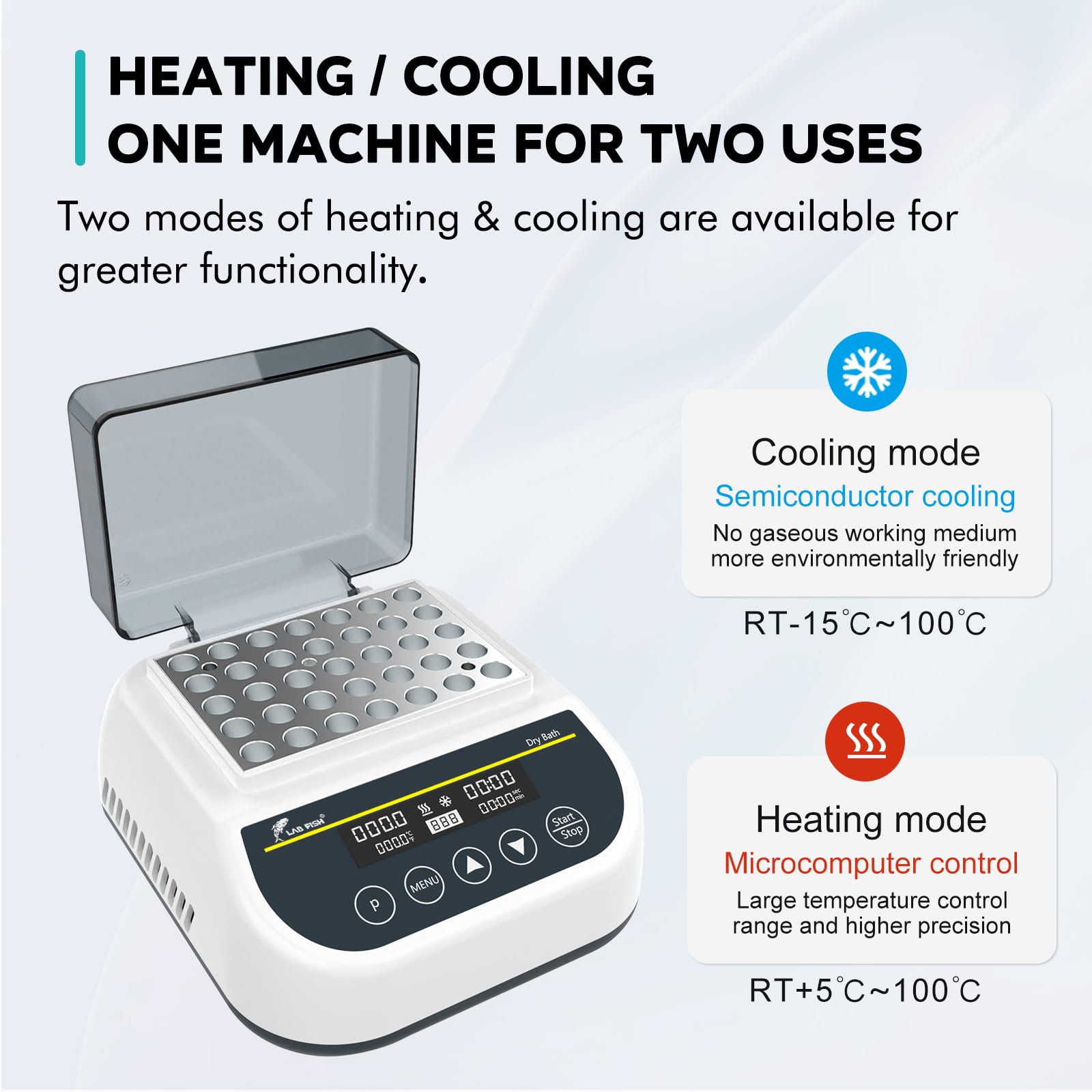 LAB FISH Digital Dry Bath Incubator - Programmable Thermostatic Heater with 1.5ml x 35 Centrifuge Tubes Block | Precise Temperature Control for Laboratory, DNA/RNA Sample Preparation & PCR Testing
