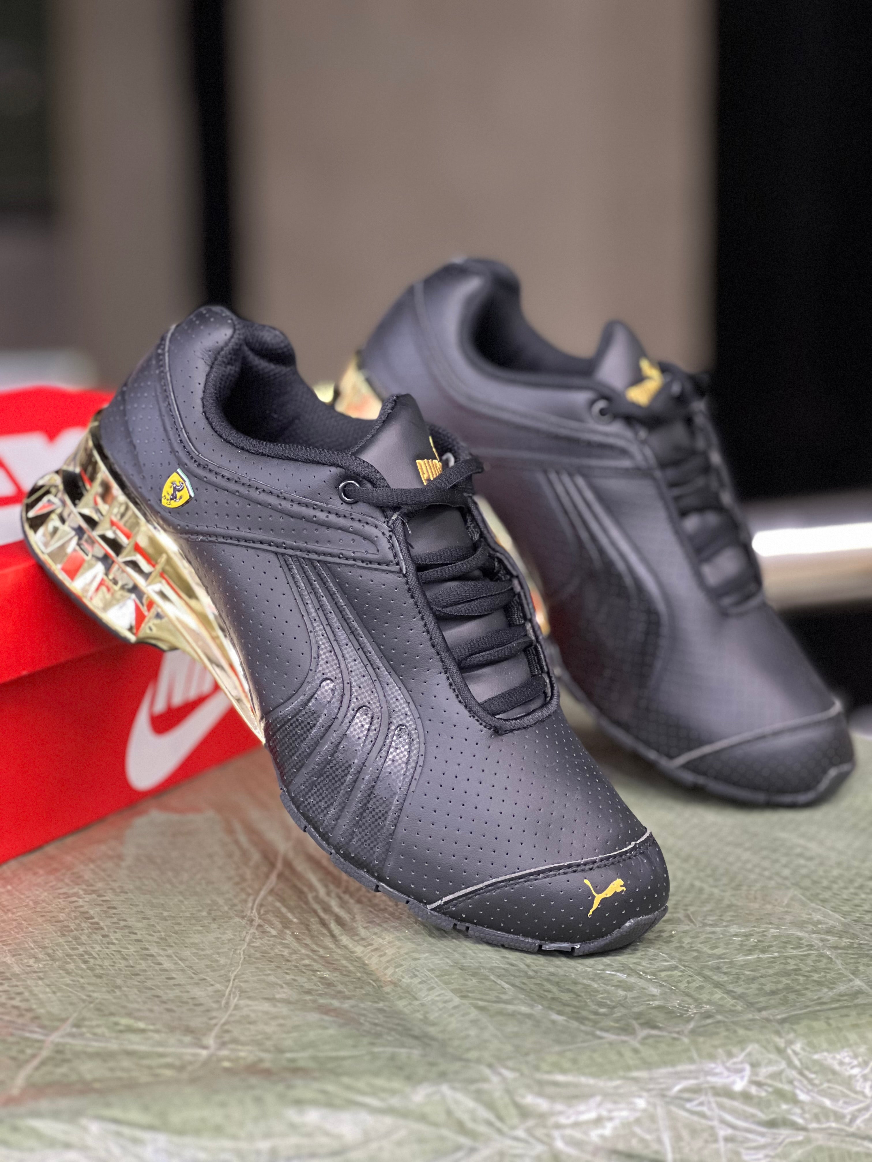 Puma x Ferrari Men's Sneakers - Black & Gold Athletic Shoes for Running & Casual Wear | High-Performance Sports & Lifestyle Footwear