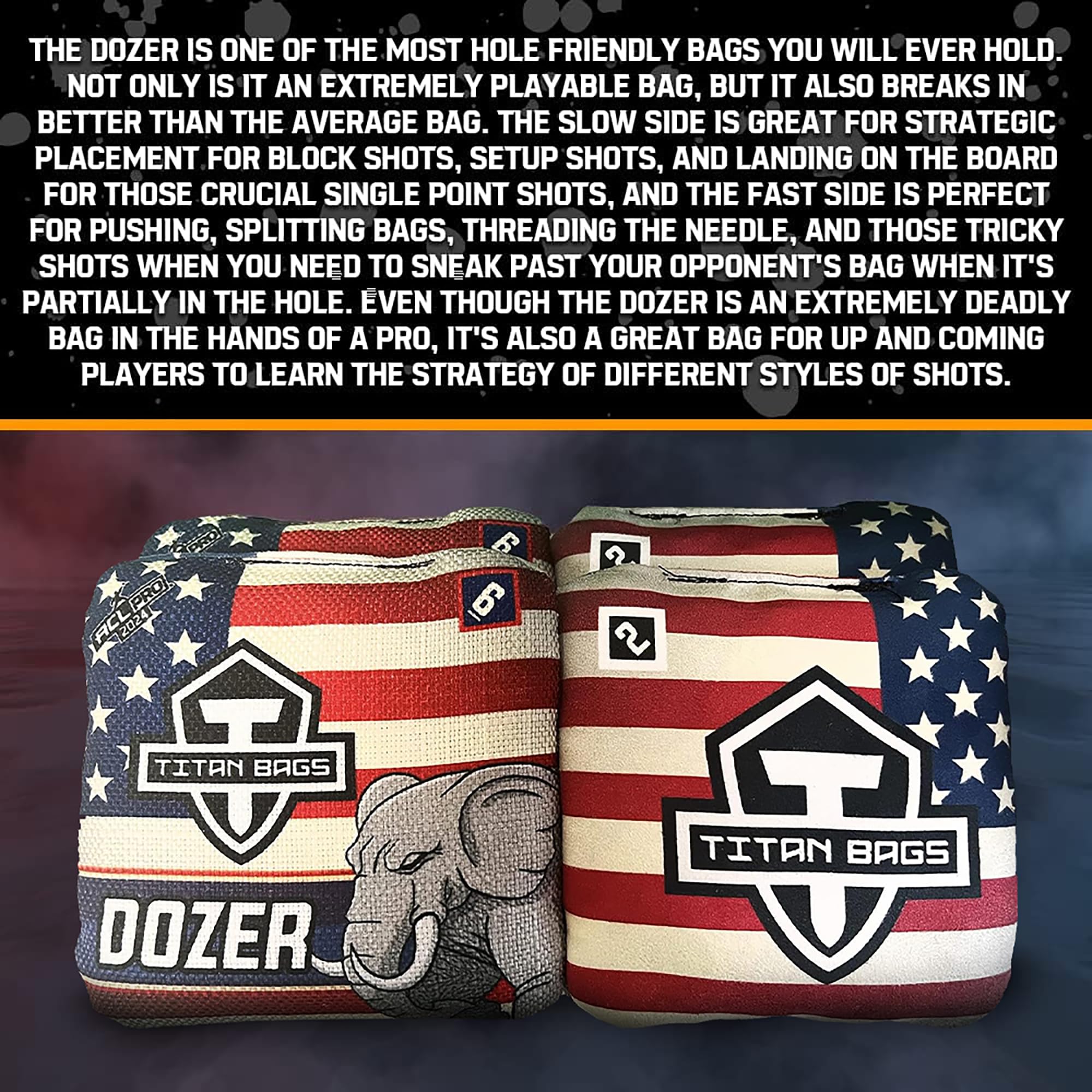 ACL PRO Approved Titan Bags Dozer Cornhole Bags - 6x6 Inch Professional Tournament Bean Bags Set of 4 | Durable & All-Weather for Indoor/Outdoor Cornhole Games, Backyard Parties, Tailgating & Picnics