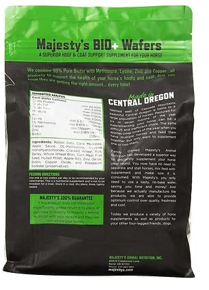 Majesty's BIO+ Biotin Wafers for Horses - Premium Hoof & Coat Supplement with Copper, Zinc, Lysine & Methionine (2 Pack, 120 Count) - Supports Healthy Hoof Growth & Shiny Coat for Show Horses & Performance Equines