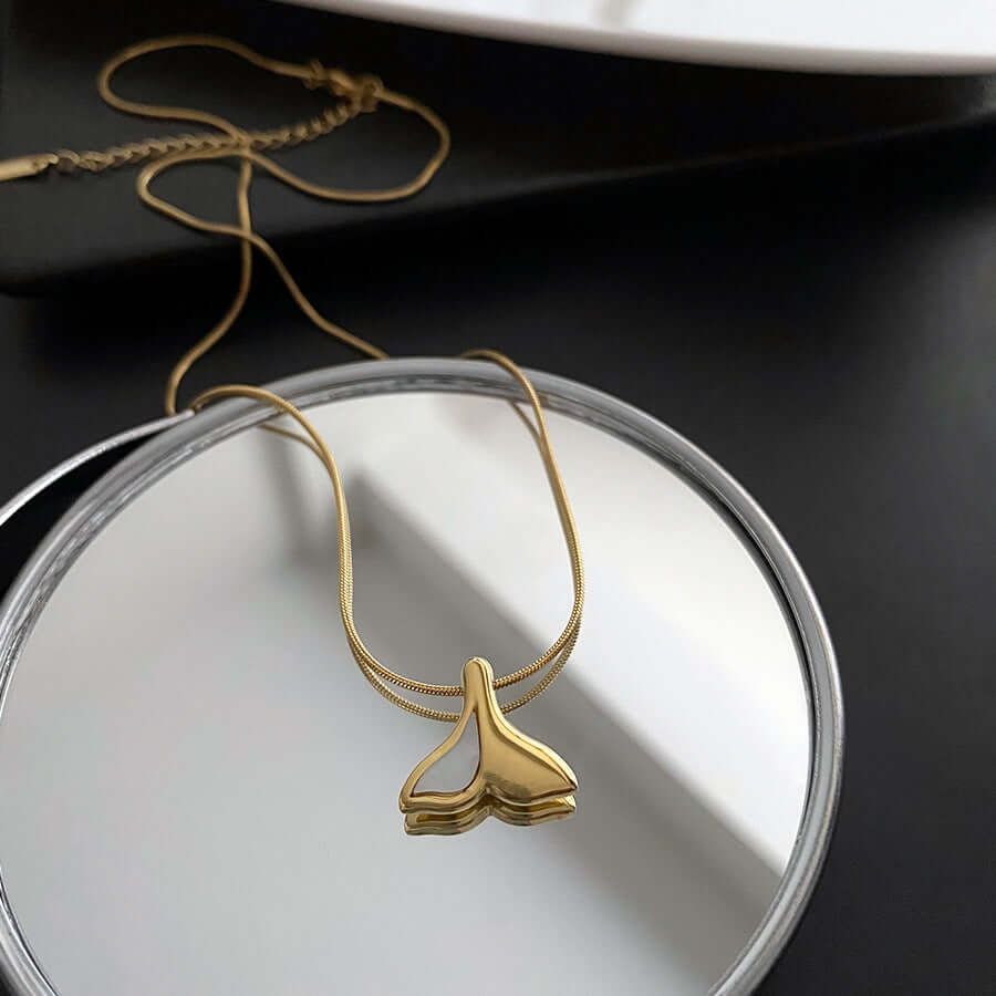 EDGY Whale Tail Two Tone Pendant Necklace | Sterling Silver & Gold Plated Jewelry for Women | Perfect for Beach Parties, Boho Fashion & Layered Necklace Styling