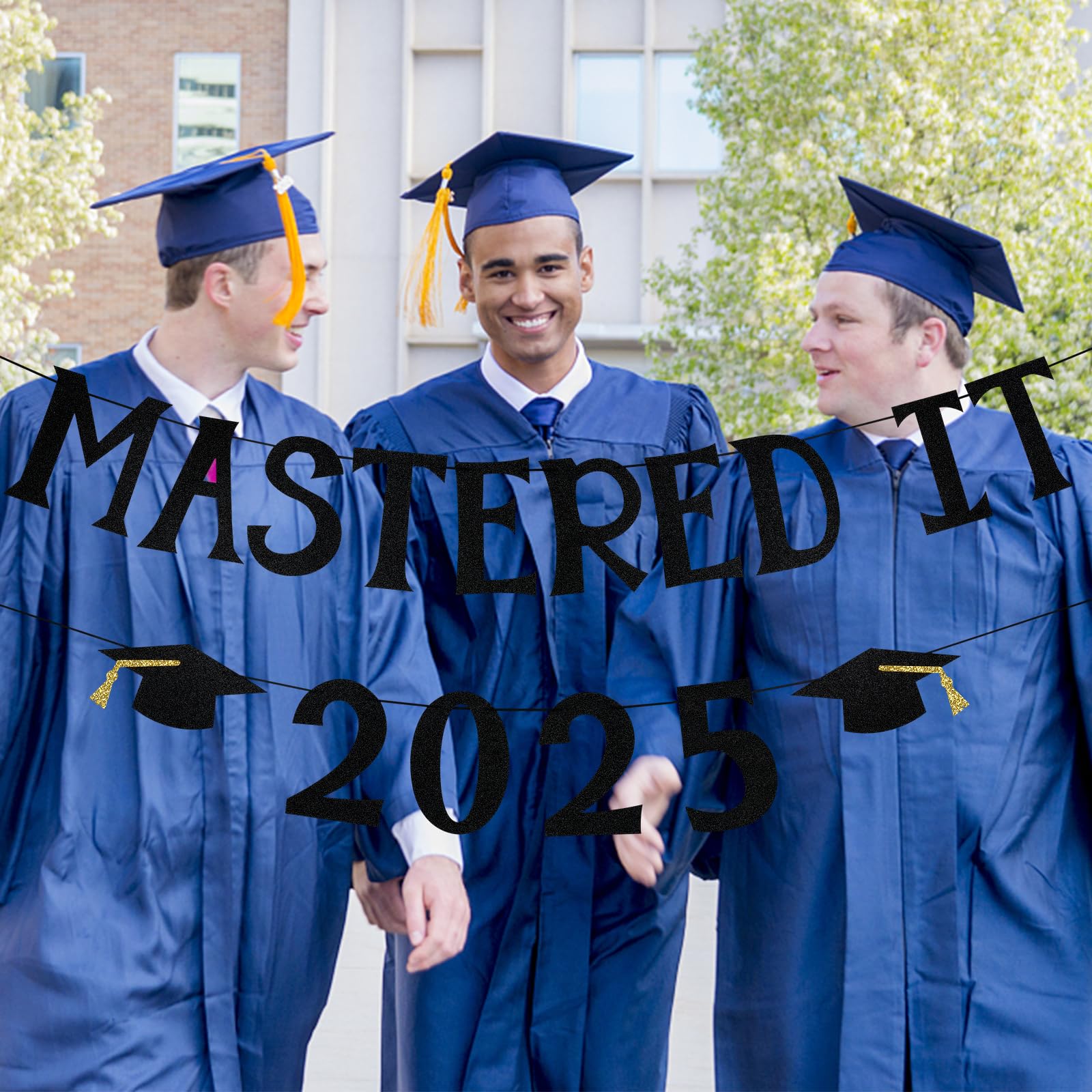 Mastered It 2025 Graduation Banner - Black Masters Degree Decor for College Graduation Party | Perfect for 2025 Graduation Ceremony, Home Decor & Celebration Backdrop