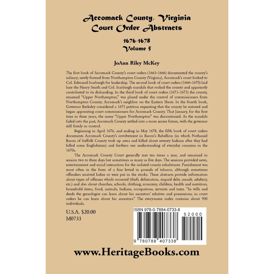 Virginia Court Order Abstracts Volume 5 (1676-1678) - Accomack County Historical Records & Legal Documents for Genealogy Research & Colonial America Studies