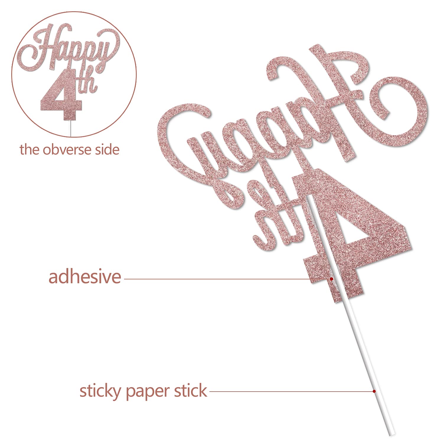 LINGTEER Happy 4th Birthday Cake Topper - Cheers to Four Years Old Party Decorations, Centerpiece & Gift Sign for Kids Birthday Celebration | Perfect for Birthday Cakes, Dessert Tables & Party Decor