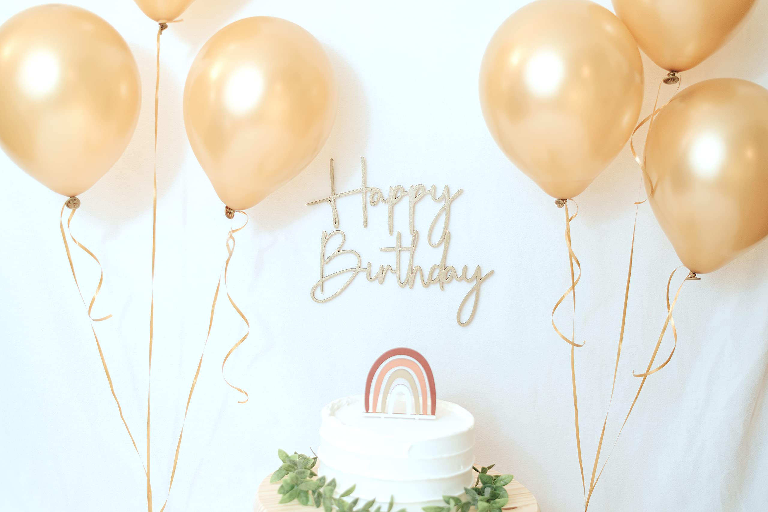 Wooden Boho Rainbow Cake Topper & Happy Birthday Sign - Gender Neutral Baby Shower & Birthday Party Decor for Boys & Girls | Bohemian Rainbow Themed Celebration Cake Decorations | Perfect for Birthday Cakes, Baby Showers & Boho Party Decor