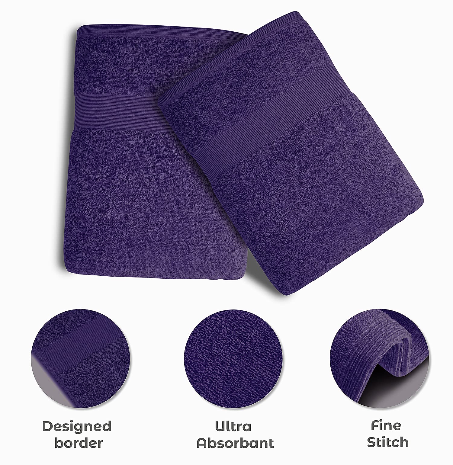 Softolle 100% Cotton Luxury Bath Towels Set of 4 - Super Soft & Highly Absorbent 27x54 Inch Bathroom Towels - Eco-Friendly, Quick-Drying for Spa, Gym, Pool & Beach Use (Purple)