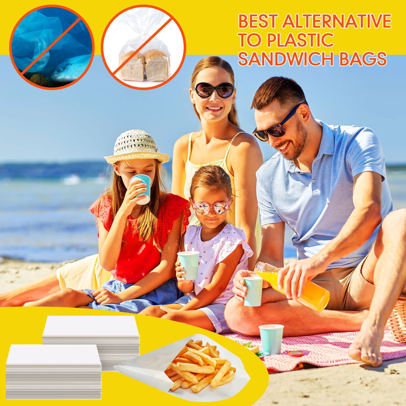 Zubebe 1200 Count 7x6x1 Inch White Wax Paper Sandwich Bags - Grease Resistant, Semi-Translucent Bakery Bags for Cookies, Candy, Snacks & French Fries | Perfect for Home Baking, Party Favors & Food Storage