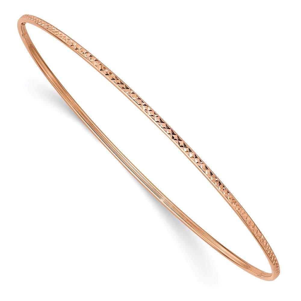 Roy Rose Jewelry 14K Yellow Gold & Rose Gold 1.5mm Diamond-Cut Slip-On Bangle Bracelet - Adjustable Length | Perfect for Weddings, Anniversaries & Everyday Elegance