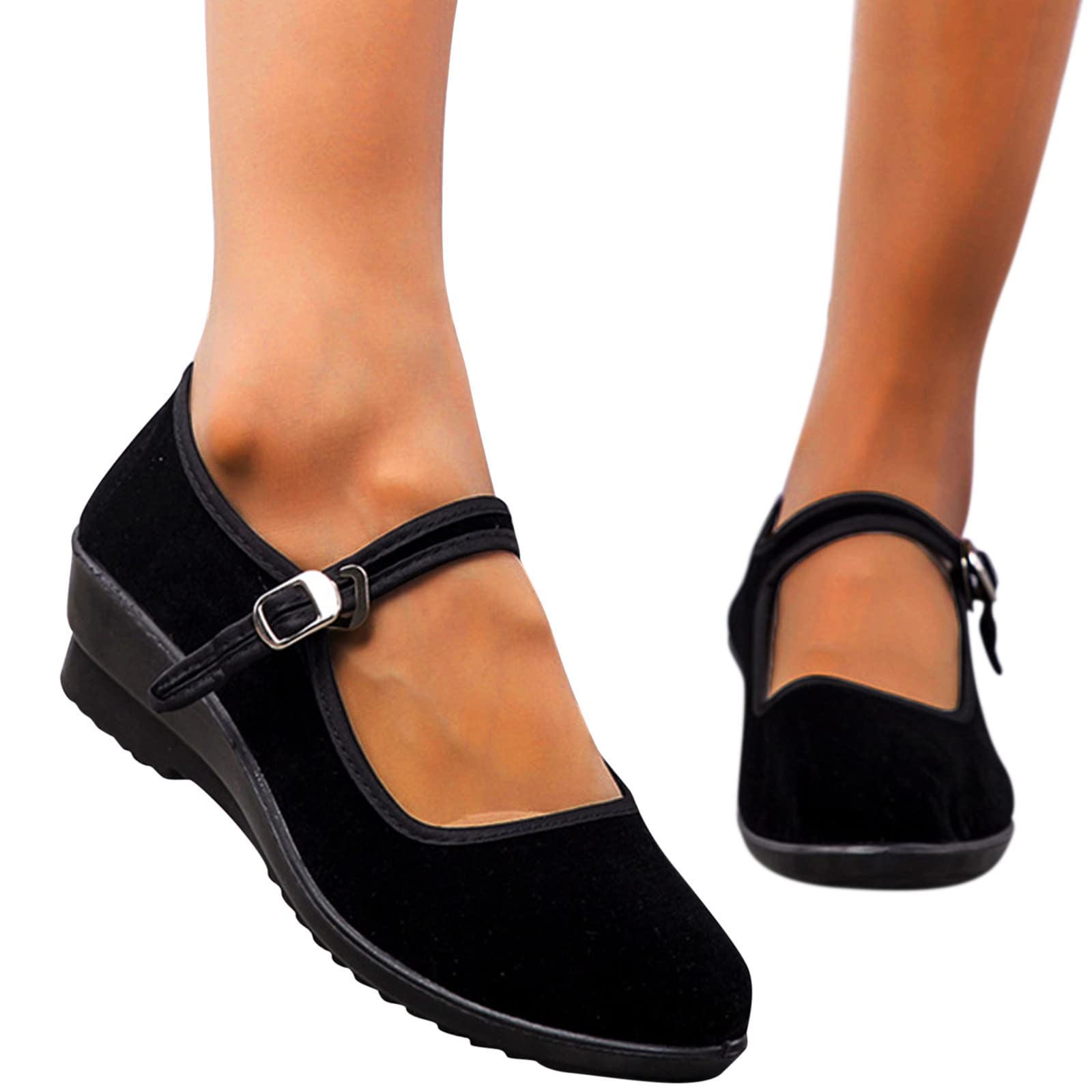 Women's Chunky Heel Sandals - Breathable Non-Slip Flat Casual Cloth Shoes for Fall | Comfortable Fashion Footwear for Everyday Wear, Walking & Outings