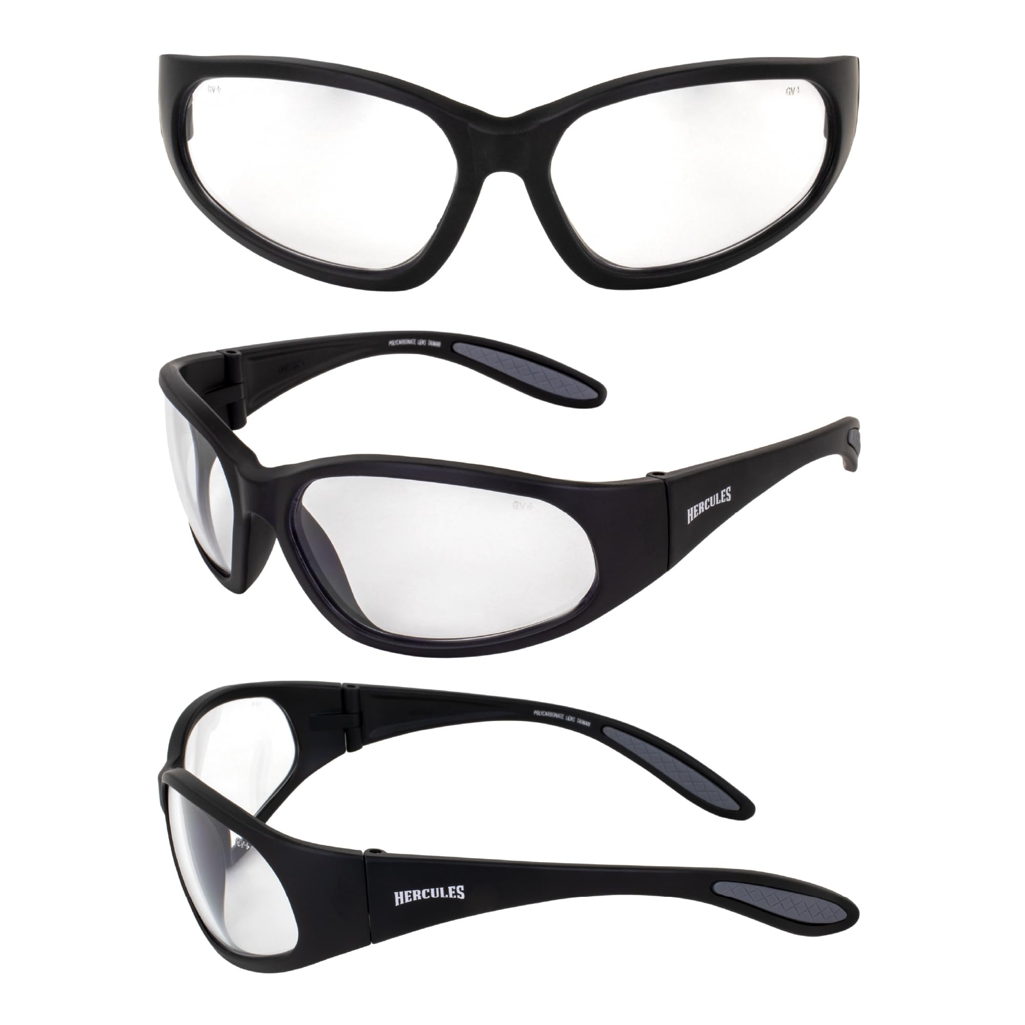Hercules-1 Jr Wraparound Motorcycle Sunglasses - Z87.1 Safety Rated Riding Glasses for Small Faces (2 Pairs: Black Frame with Clear & Smoke Lenses) - Perfect for Motorcycle Riding, Cycling & Outdoor Sports