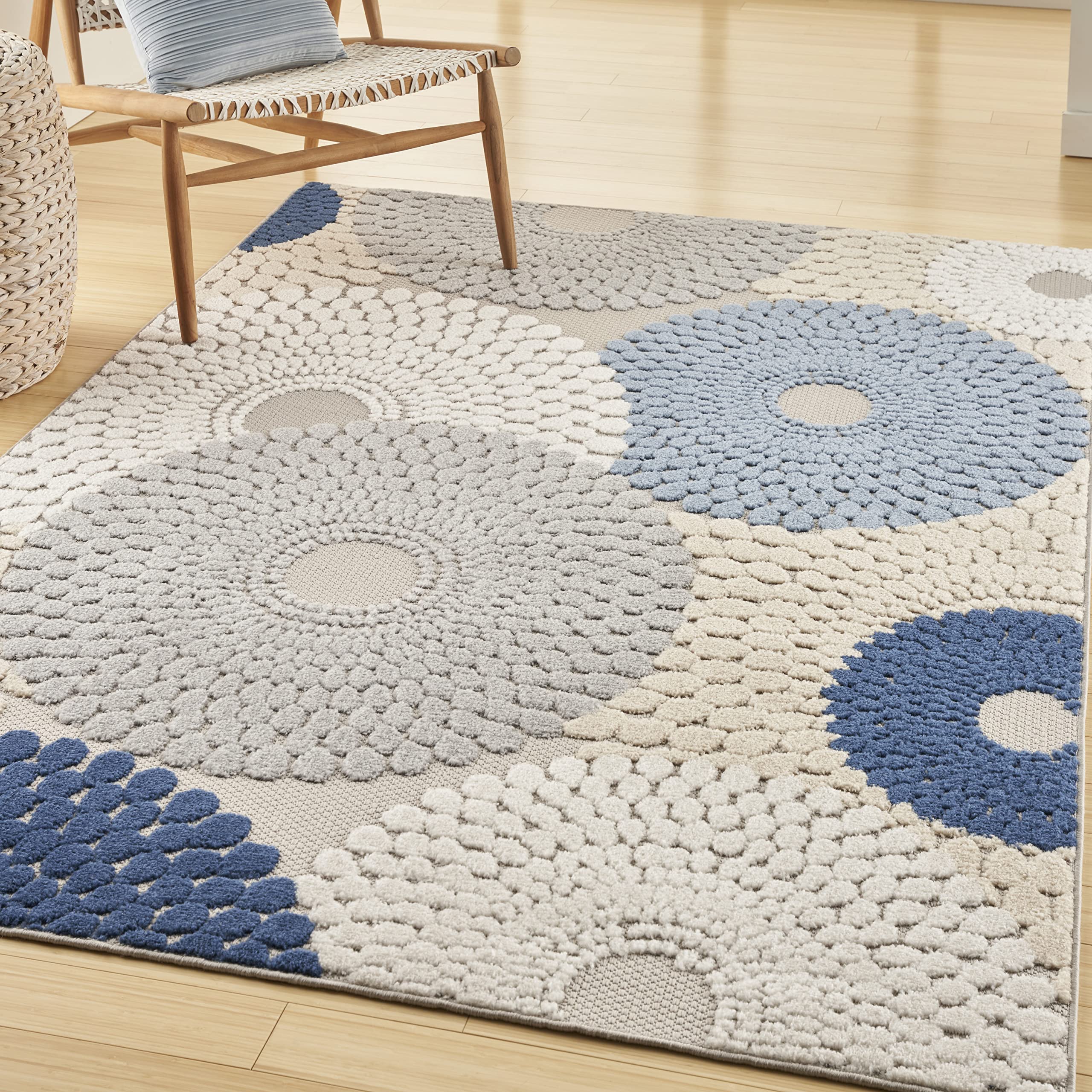 Nourison Aloha Indoor/Outdoor 6' x 9' Area Rug - Soft Blue & Grey Design, Easy Clean, Non-Shedding, Stain Resistant for Living Room, Bedroom, Dining Room, Patio, Deck & Backyard - Perfect for Coastal Decor & Outdoor Entertaining (6x9)