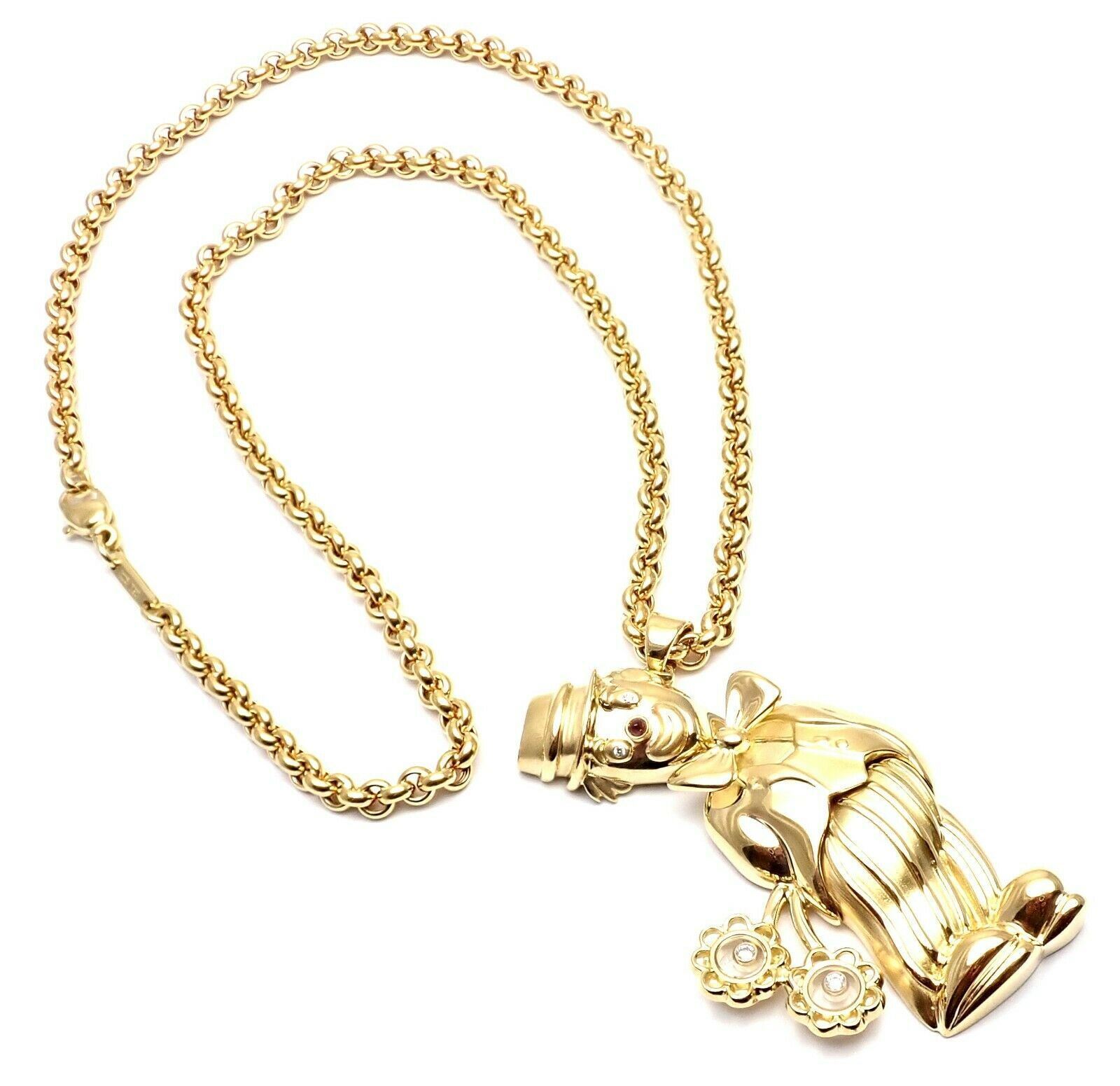 Authentic Chopard 18k Yellow Gold Large Happy Clown Flower Pendant Necklace - Luxury Jewelry Gift for Women, Perfect for Anniversaries & Special Occasions