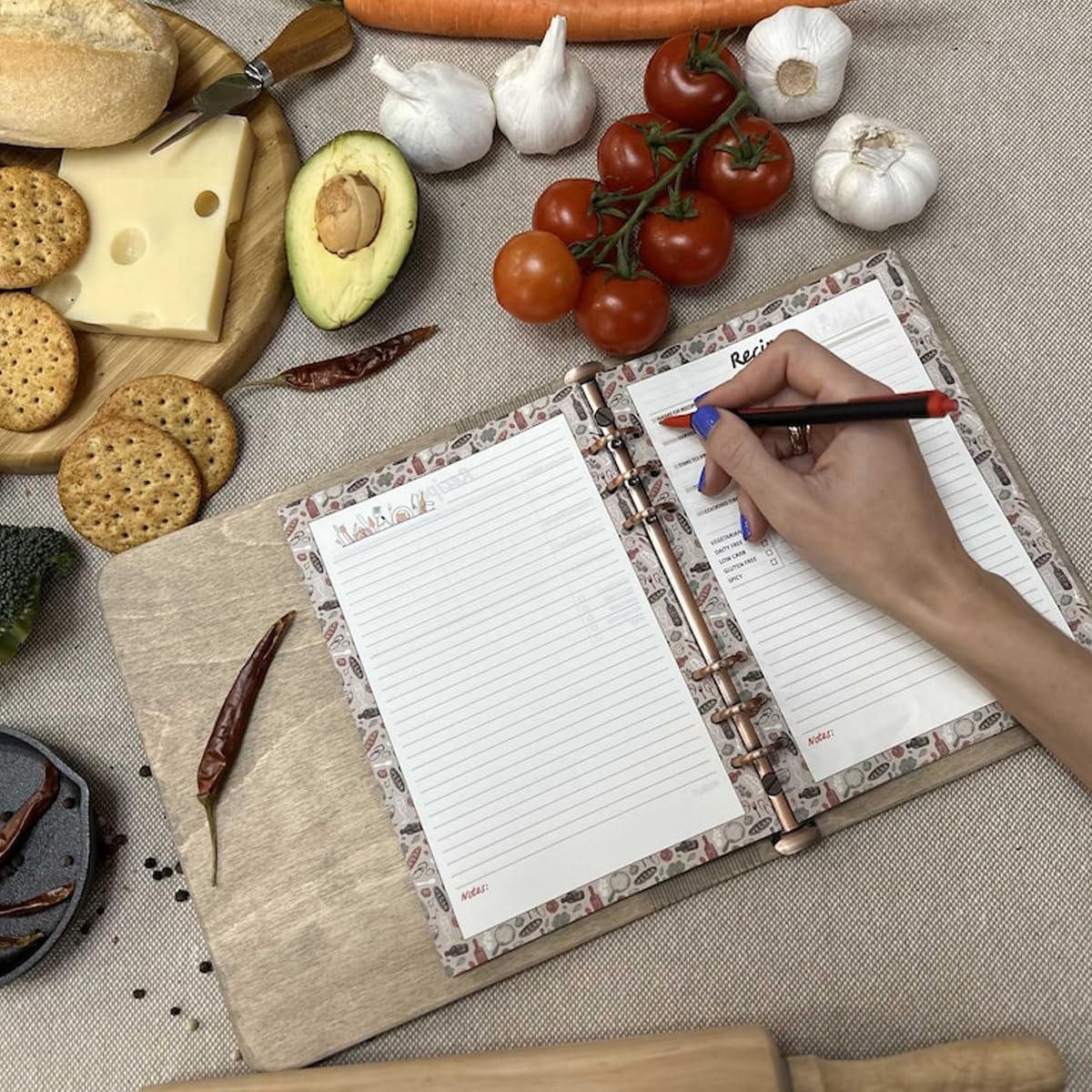Personalized Wooden Recipe Book Binder - Custom Family Wooden Cover Cookbook Journal & Sketchbook - A5 Notebook for Writing Recipes - Perfect Mother's Day & Christmas Gift Ideas (Style 8) - Great for Home Cooking, Recipe Organization & Thoughtful Gift Giving