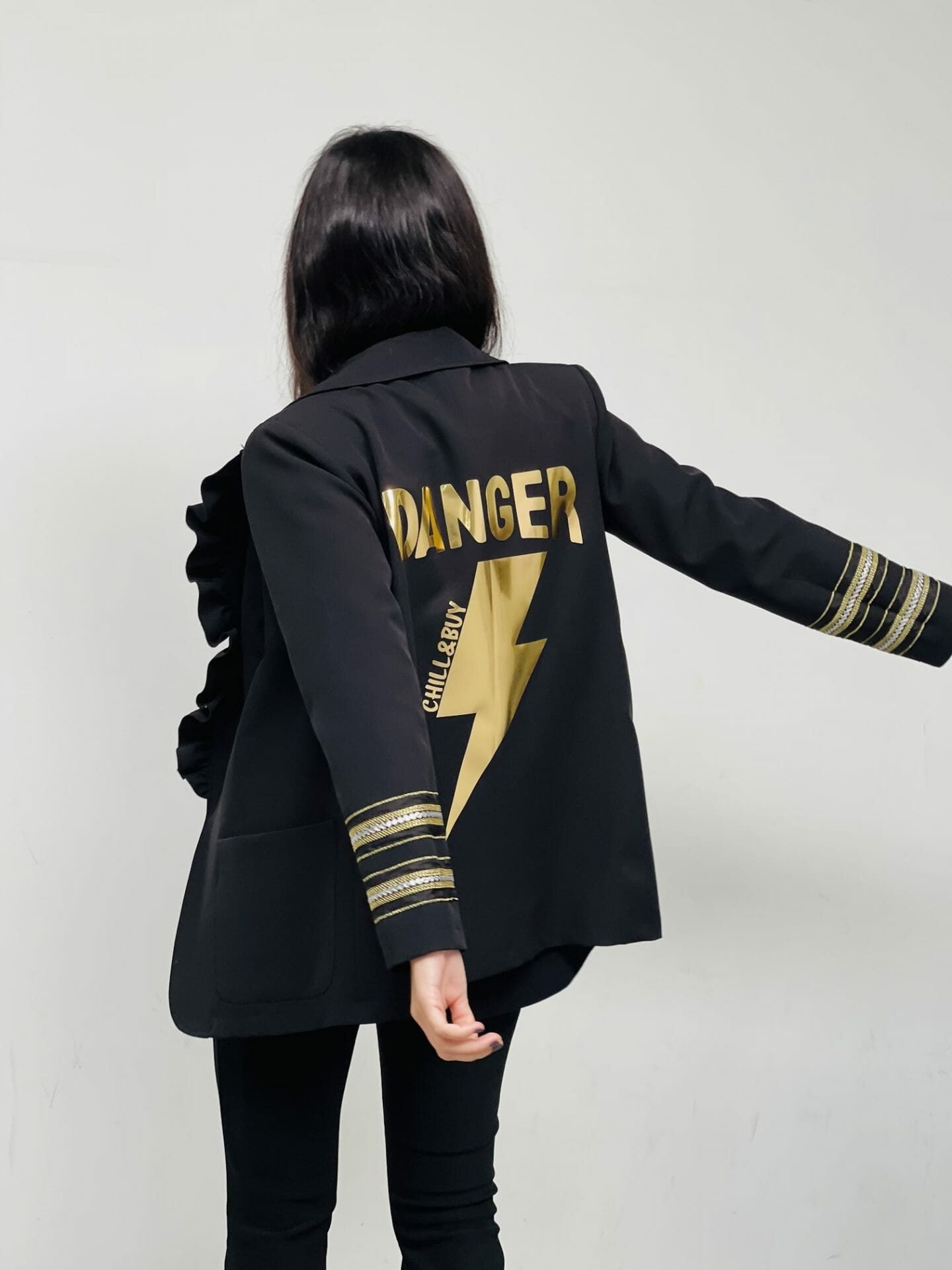 Black Flared Blazer with Zipper Details - Elegant Urban Style for Women | Perfect for Office Wear, Night Out & Special Occasions