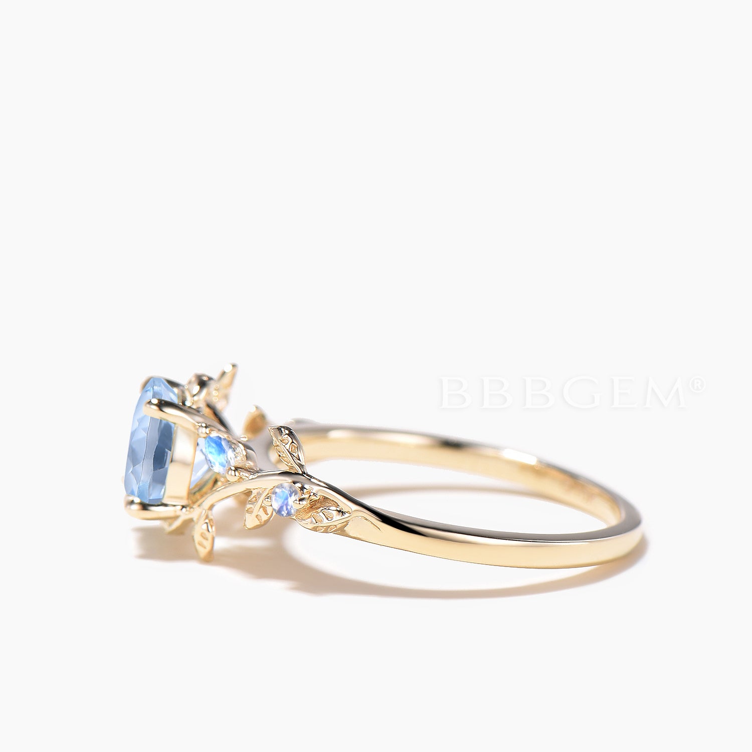 Natural Aquamarine & Moonstone Engagement Ring - Nature Inspired Leaf Design for Women, Perfect for Weddings, Proposals & Special Occasions
