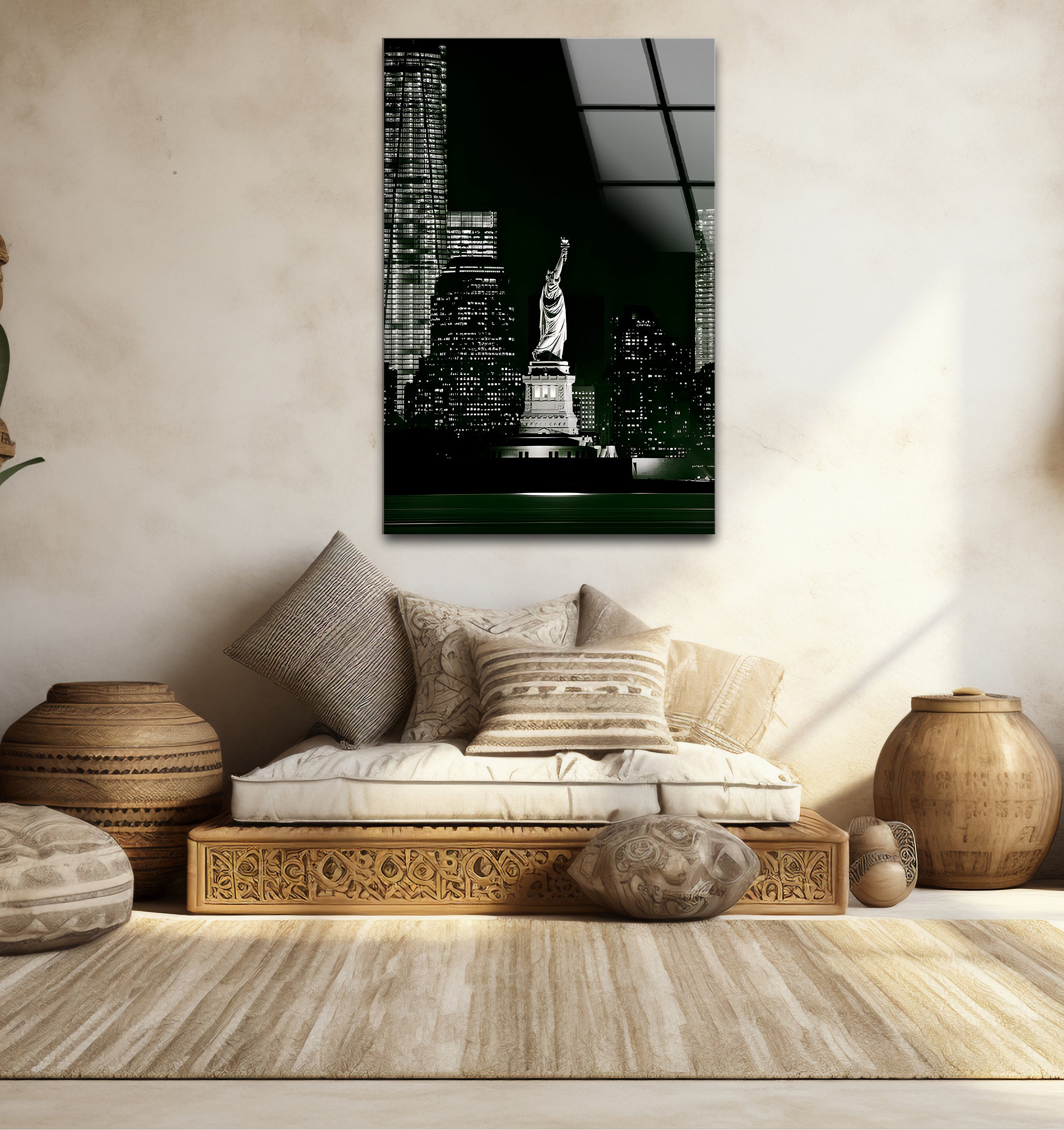 Black & White Statue of Liberty Glass Wall Art - Elegant Home Decor for Living Room, Office & Gifts - USA Patriotic Souvenir & New York Themed Interior Design