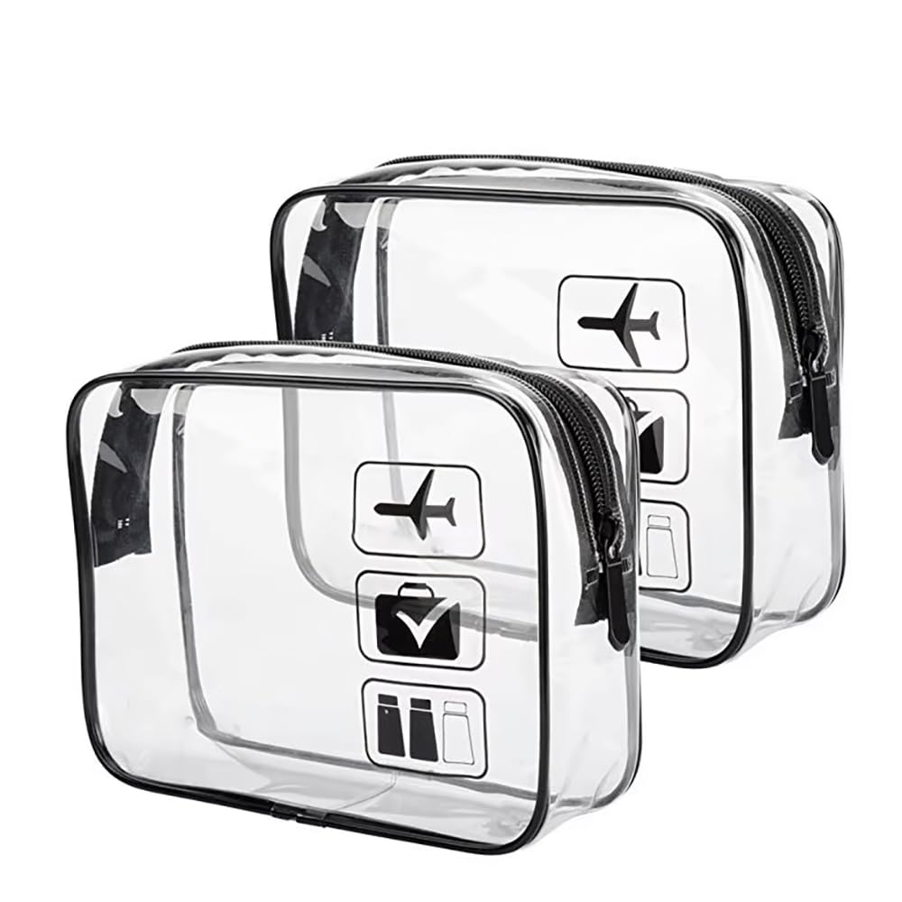 Waterproof Clear PVC Travel Toiletry Bag Set of 2 - 4-in-1 Wash Bag for Makeup & Airport Liquids (Large & Small) - Ideal for Men & Women Travel Accessories | Perfect for Air Travel, Gym, Camping & Weekend Getaways