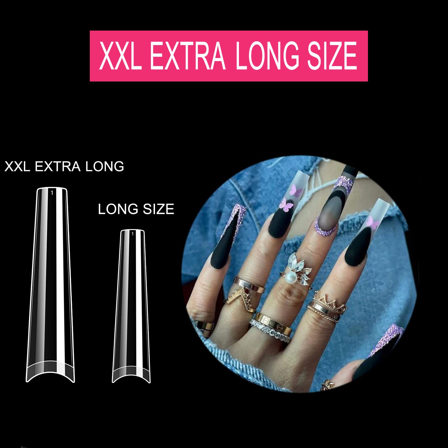 500Pcs XXL No C Curve Coffin Nail Tips - Professional Acrylic Nail Extension Kit with 10 Sizes, Clear Half Cover Long Fake Nails for Salon & DIY Manicure | Perfect for French Nail Art, Ballerina Shape & Special Occasions