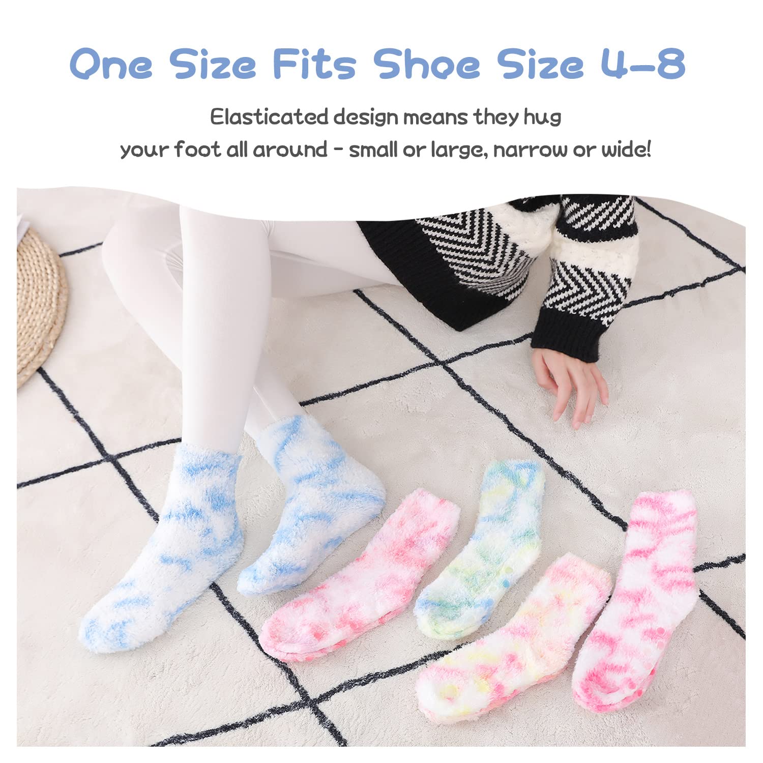 Women's Fluffy Winter Socks - Thick Warm Fuzzy Non-Slip Gripper Socks for Home, Bed & Floor - Cozy Christmas Gift Set H - Perfect for Lounging, Sleepwear & Holiday Presents